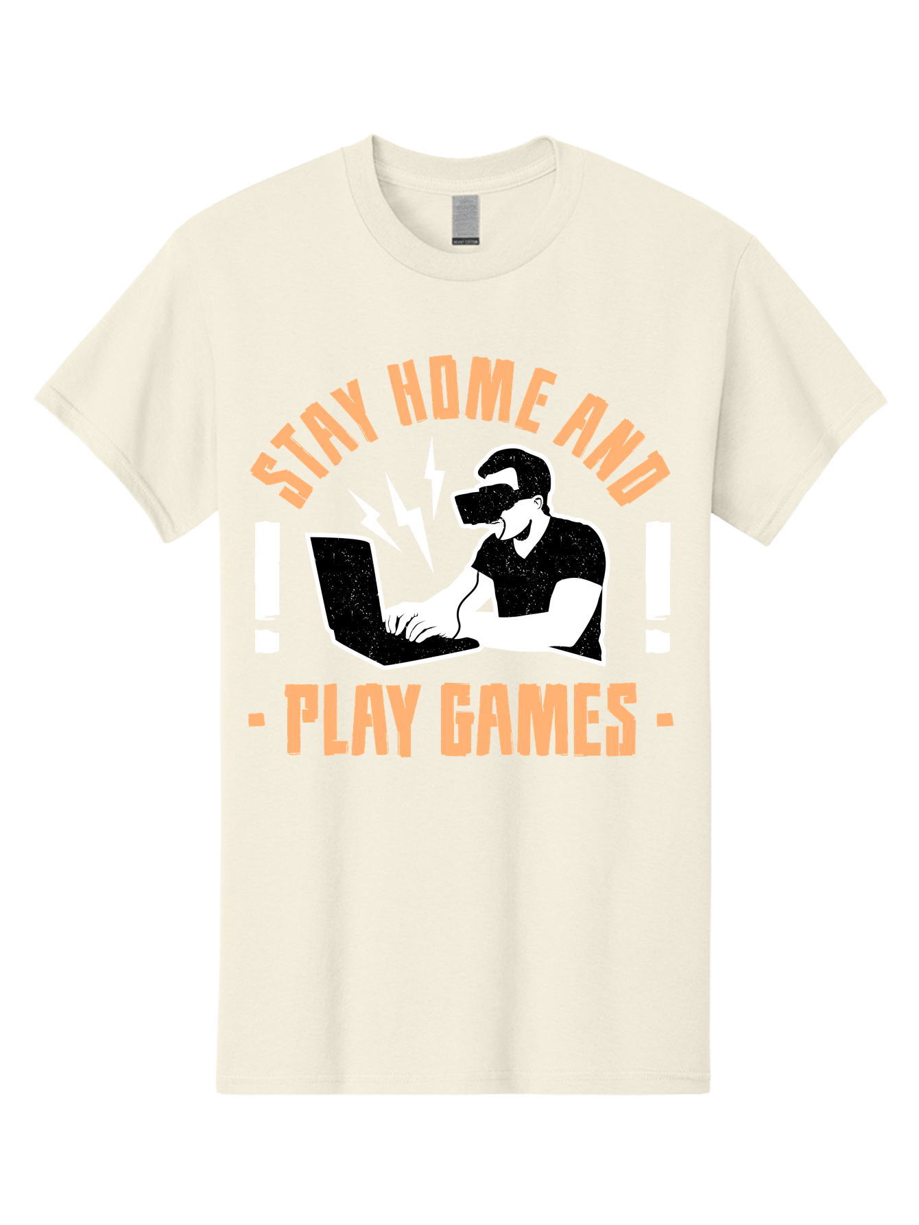 Stay-Home-And-Play-Games Men'S Graphic Tee, 100% Cotton, Comfortable Casual Summer Wear, Machine Washable, Gamer Playing Games On Laptop, Virtual Reality Gaming, Online Gaming, Stay Home Message, Gaming Promotion, Vr Headset - Aaa661 25