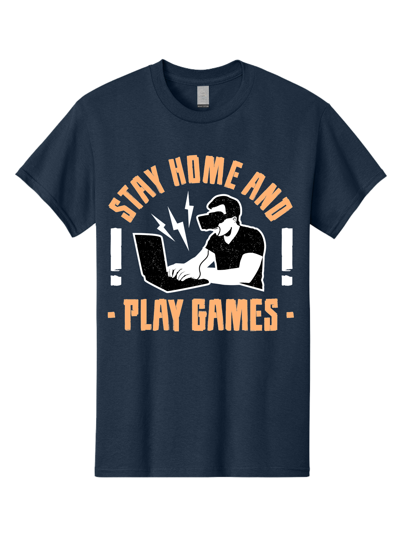 Stay-Home-And-Play-Games Men'S Graphic Tee, 100% Cotton, Comfortable Casual Summer Wear, Machine Washable, Gamer Playing Games On Laptop, Virtual Reality Gaming, Online Gaming, Stay Home Message, Gaming Promotion, Vr Headset - Aaa661 3