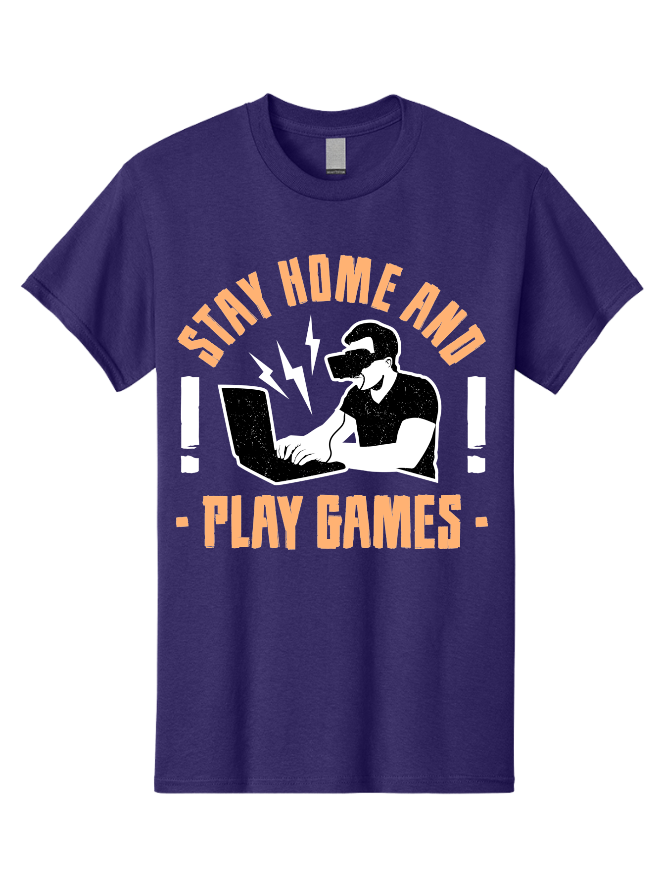 Stay-Home-And-Play-Games Men'S Graphic Tee, 100% Cotton, Comfortable Casual Summer Wear, Machine Washable, Gamer Playing Games On Laptop, Virtual Reality Gaming, Online Gaming, Stay Home Message, Gaming Promotion, Vr Headset - Aaa661 17