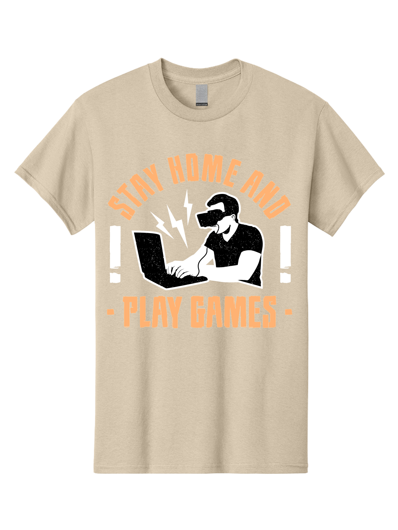 Stay-Home-And-Play-Games Men'S Graphic Tee, 100% Cotton, Comfortable Casual Summer Wear, Machine Washable, Gamer Playing Games On Laptop, Virtual Reality Gaming, Online Gaming, Stay Home Message, Gaming Promotion, Vr Headset - Aaa661 23