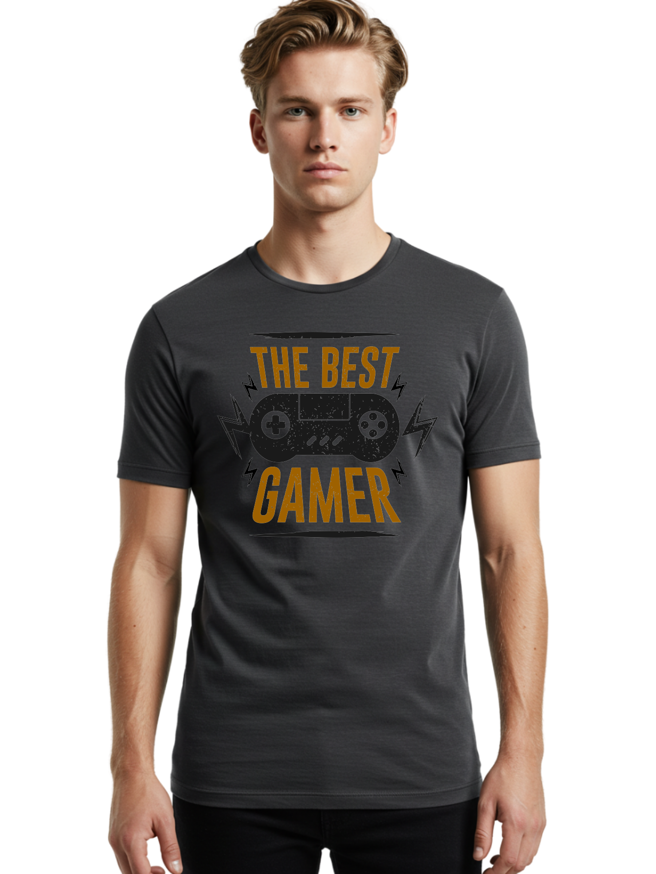 The-Best-Gamer Men'S Graphic Tee, 100% Cotton, Comfortable Casual Summer Wear, Machine Washable, Gaming Controller, Video Games, Gamer Culture, Retro Gaming, Gaming Graphics, Bold Typography, Lightning Bolts - Aaa662 28
