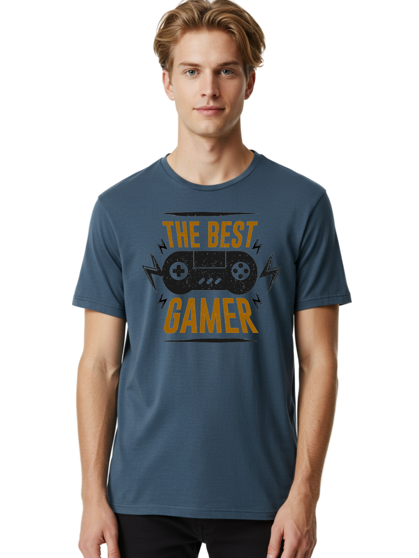 The-Best-Gamer Men'S Graphic Tee, 100% Cotton, Comfortable Casual Summer Wear, Machine Washable, Gaming Controller, Video Games, Gamer Culture, Retro Gaming, Gaming Graphics, Bold Typography, Lightning Bolts - Aaa662 26