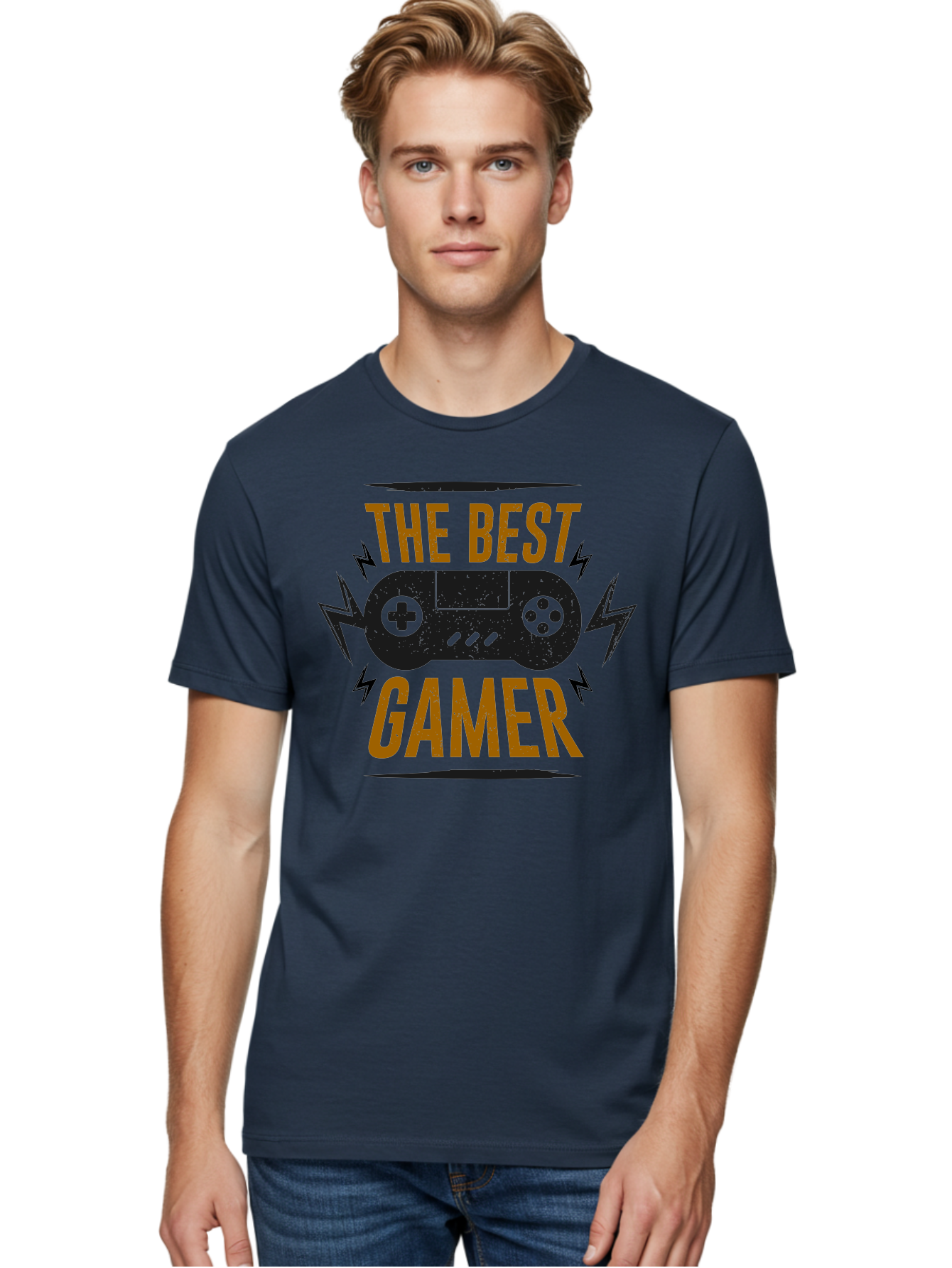The-Best-Gamer Men'S Graphic Tee, 100% Cotton, Comfortable Casual Summer Wear, Machine Washable, Gaming Controller, Video Games, Gamer Culture, Retro Gaming, Gaming Graphics, Bold Typography, Lightning Bolts - Aaa662 12