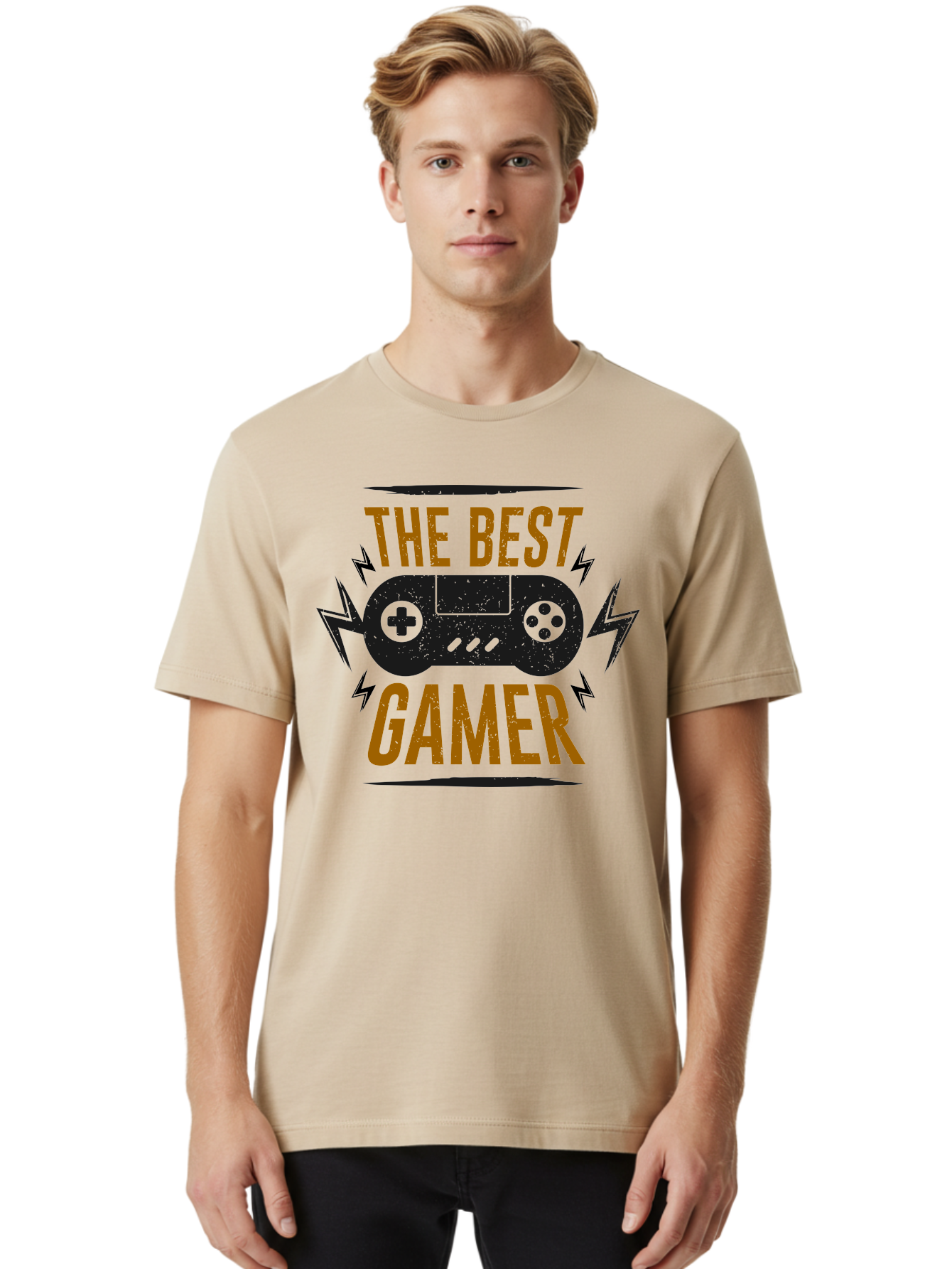 The-Best-Gamer Men'S Graphic Tee, 100% Cotton, Comfortable Casual Summer Wear, Machine Washable, Gaming Controller, Video Games, Gamer Culture, Retro Gaming, Gaming Graphics, Bold Typography, Lightning Bolts - Aaa662 4