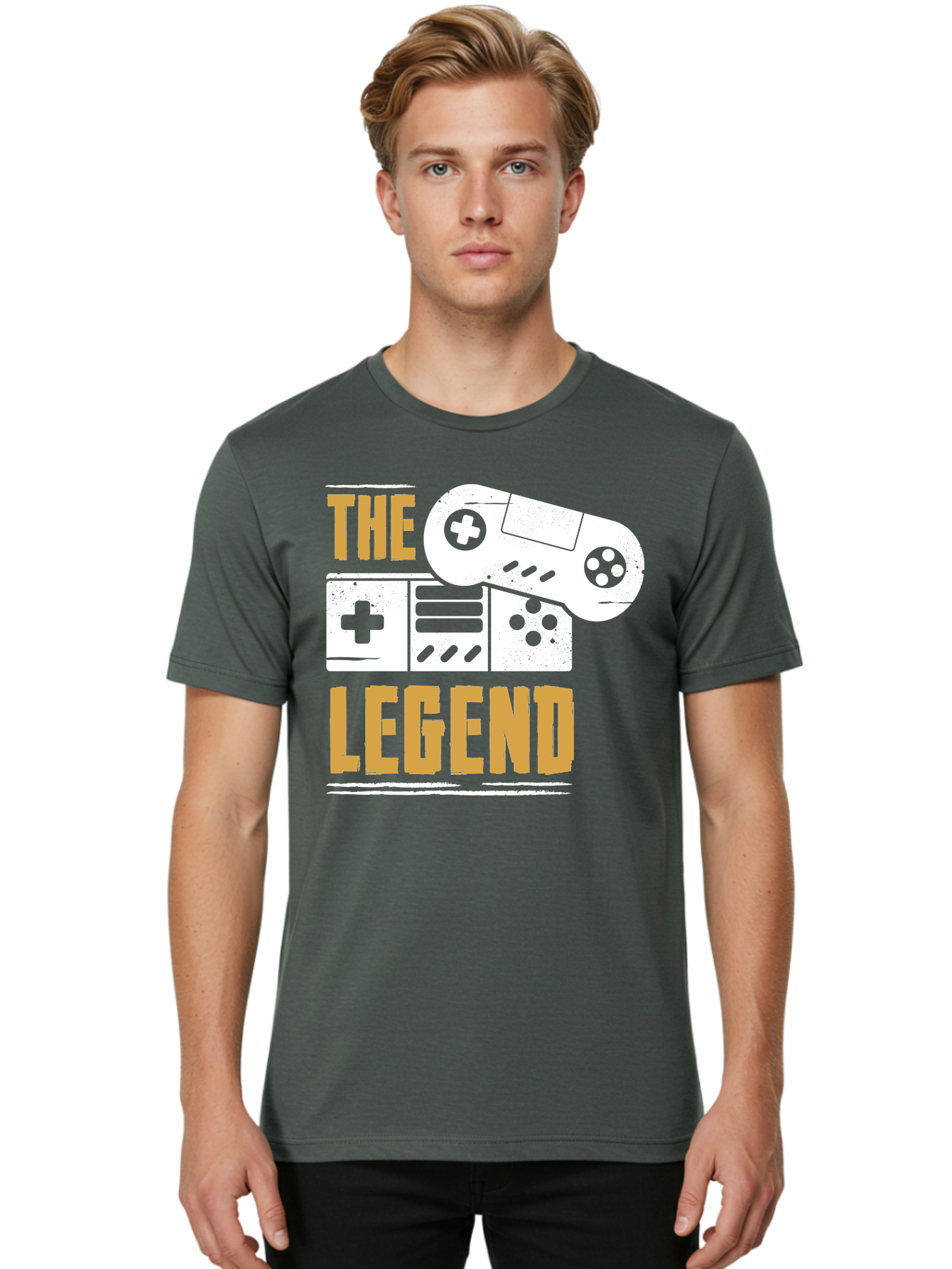 The-Legend Men'S Graphic Tee, 100% Cotton, Comfortable Casual Summer Wear, Machine Washable, Vintage Game Controller, Retro Gaming, Nostalgic Feel, Classic Video Games, Gaming Culture, Retro Tech, Pixel Art, Gaming Nostalgia - Aaa664 26