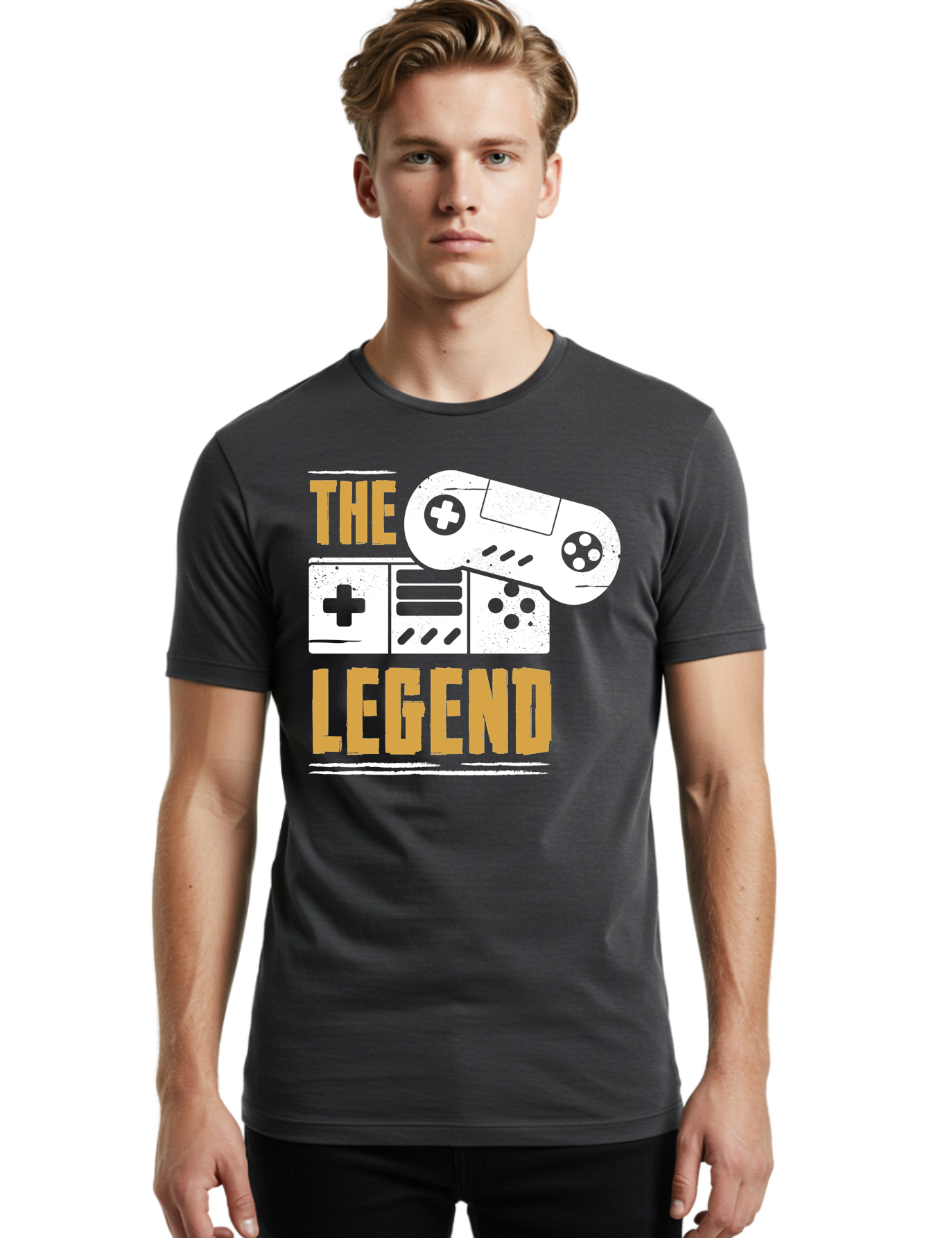 The-Legend Men'S Graphic Tee, 100% Cotton, Comfortable Casual Summer Wear, Machine Washable, Vintage Game Controller, Retro Gaming, Nostalgic Feel, Classic Video Games, Gaming Culture, Retro Tech, Pixel Art, Gaming Nostalgia - Aaa664 22