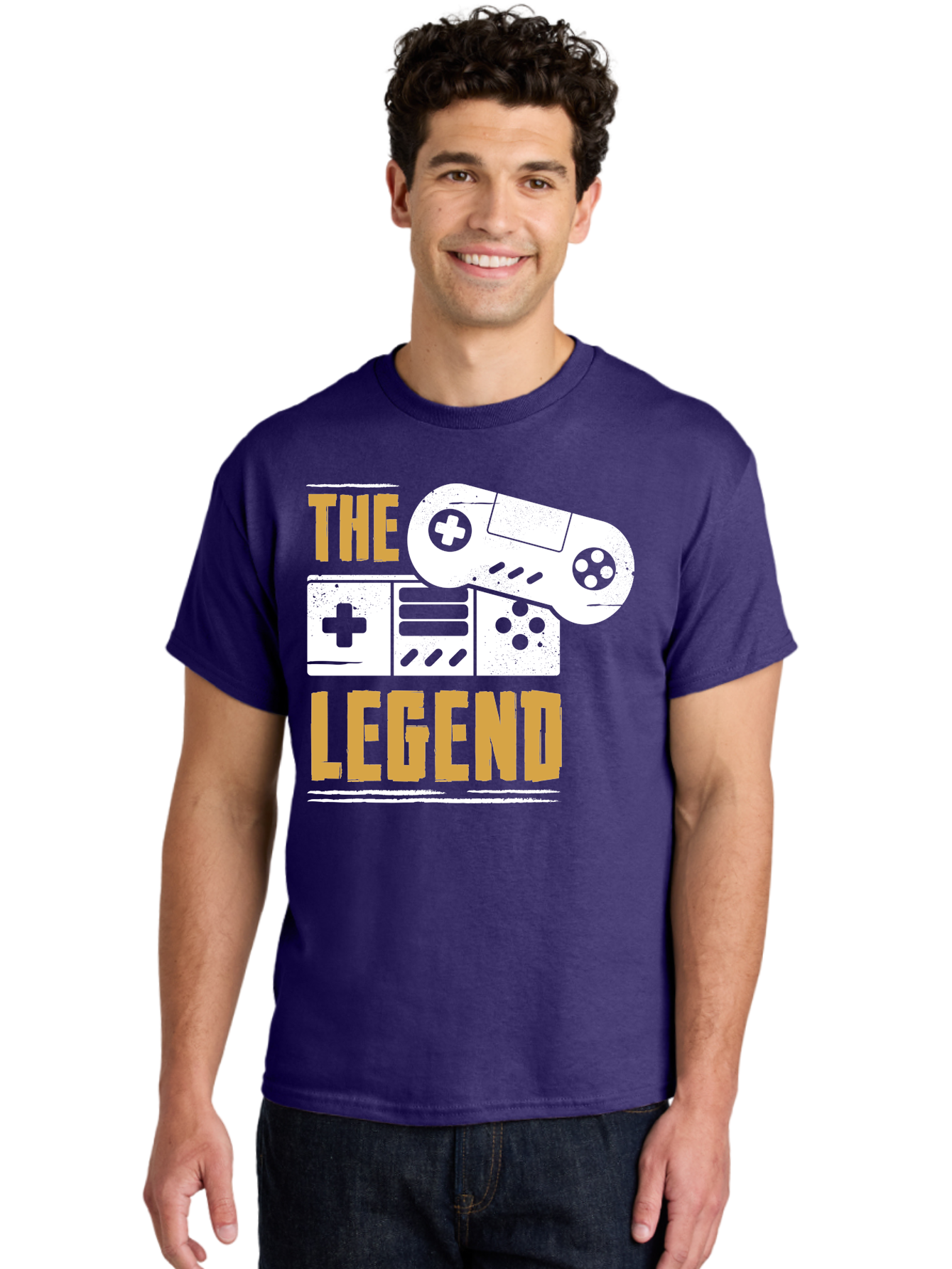 The-Legend Men'S Graphic Tee, 100% Cotton, Comfortable Casual Summer Wear, Machine Washable, Vintage Game Controller, Retro Gaming, Nostalgic Feel, Classic Video Games, Gaming Culture, Retro Tech, Pixel Art, Gaming Nostalgia - Aaa664 24