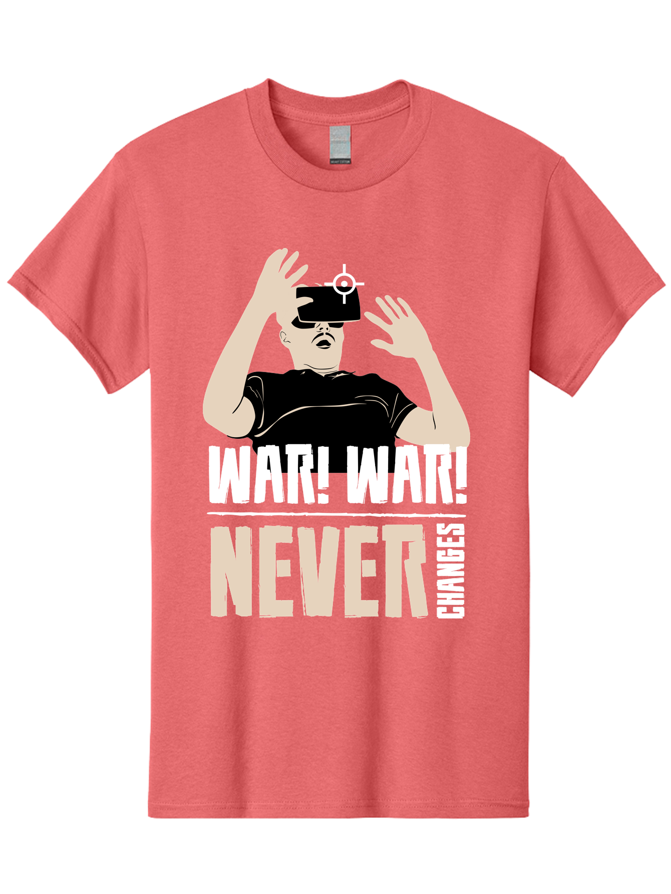 War-War-Never-Changes Men'S Graphic Tee, 100% Cotton, Comfortable Casual Summer Wear, Machine Washable, Man Wearing Vr Headset, Futuristic Technology, Gaming Experience, Immersive Reality, Bold Typography, Contrasting Colors, - Aaa666 29