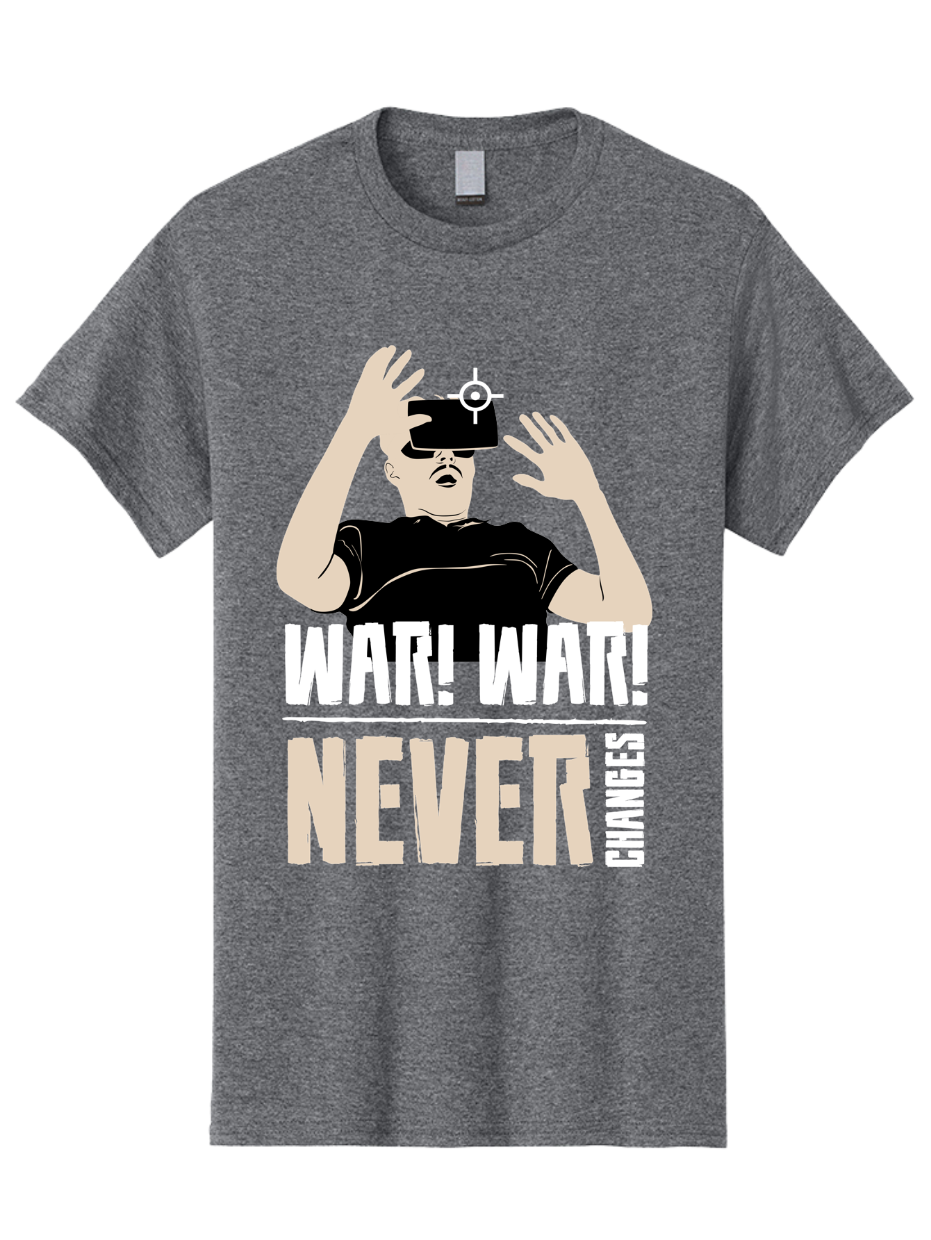 War-War-Never-Changes Men'S Graphic Tee, 100% Cotton, Comfortable Casual Summer Wear, Machine Washable, Man Wearing Vr Headset, Futuristic Technology, Gaming Experience, Immersive Reality, Bold Typography, Contrasting Colors, - Aaa666 17