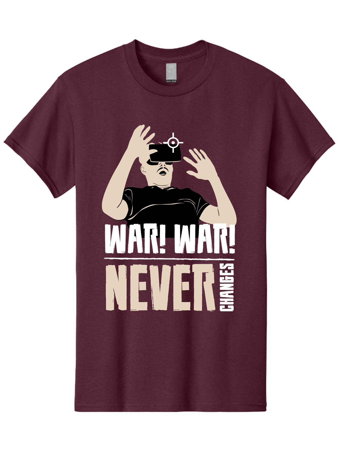 War-War-Never-Changes Men'S Graphic Tee, 100% Cotton, Comfortable Casual Summer Wear, Machine Washable, Man Wearing Vr Headset, Futuristic Technology, Gaming Experience, Immersive Reality, Bold Typography, Contrasting Colors, - Aaa666 27