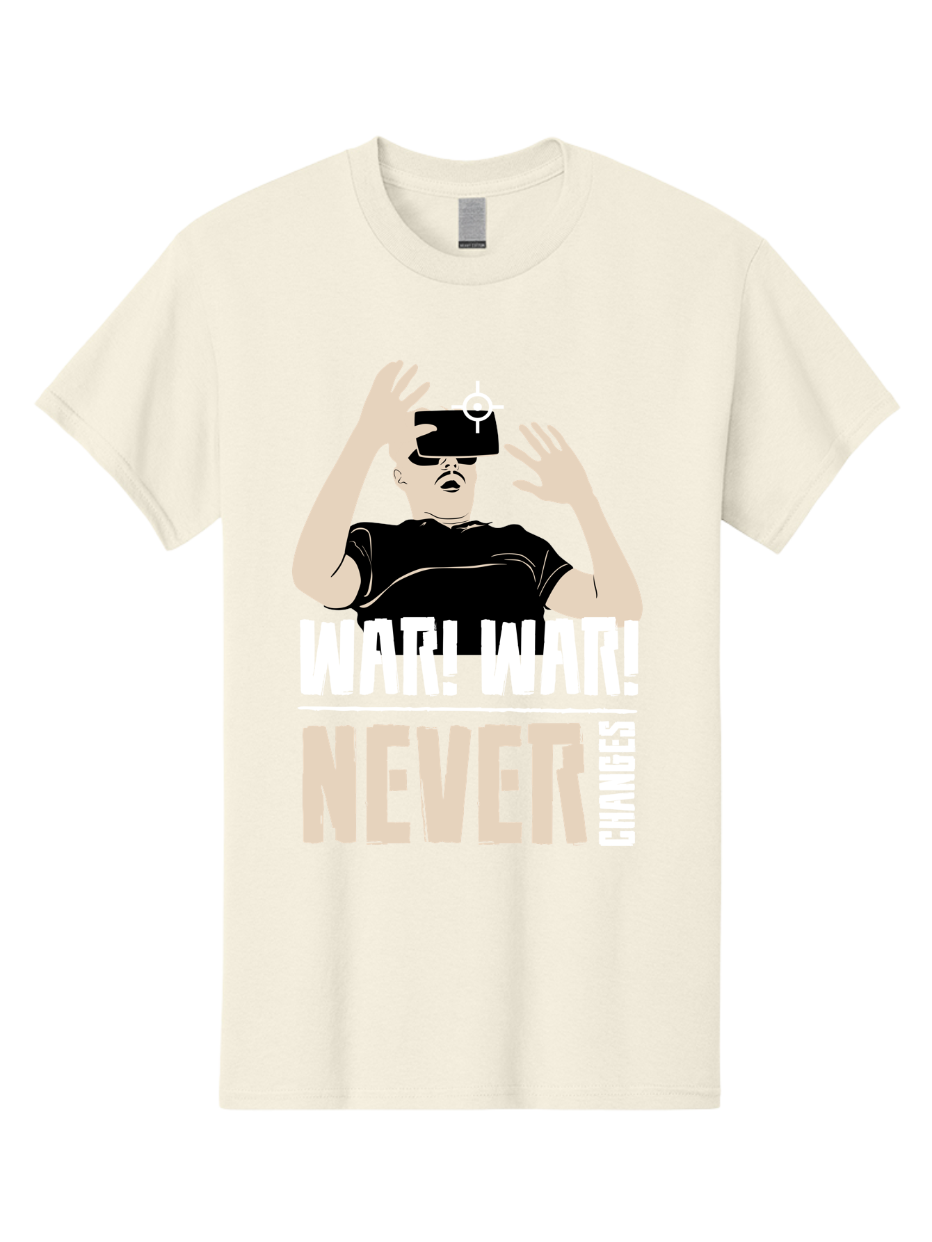 War-War-Never-Changes Men'S Graphic Tee, 100% Cotton, Comfortable Casual Summer Wear, Machine Washable, Man Wearing Vr Headset, Futuristic Technology, Gaming Experience, Immersive Reality, Bold Typography, Contrasting Colors, - Aaa666 19