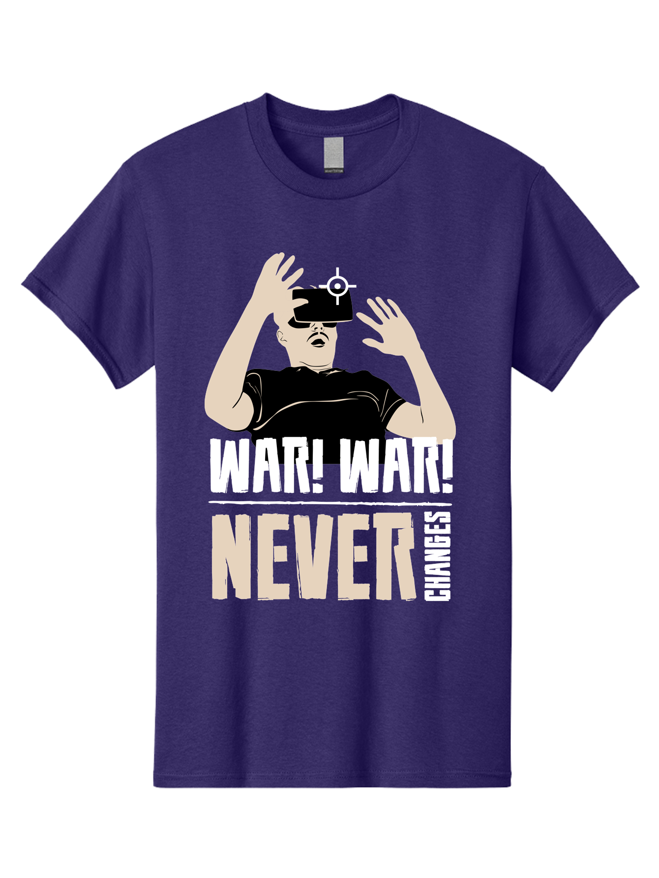 War-War-Never-Changes Men'S Graphic Tee, 100% Cotton, Comfortable Casual Summer Wear, Machine Washable, Man Wearing Vr Headset, Futuristic Technology, Gaming Experience, Immersive Reality, Bold Typography, Contrasting Colors, - Aaa666 13