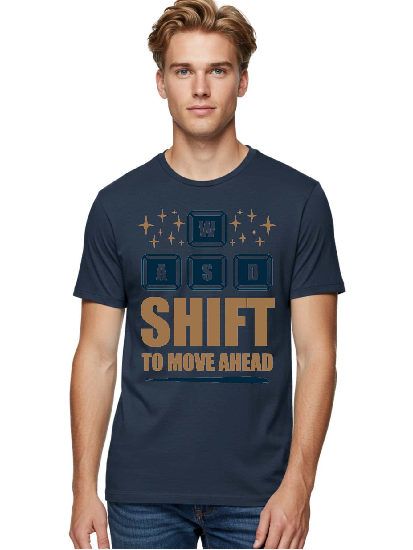 Wasd-Shift-To-Move-Ahead Men'S Graphic Tee, 100% Cotton, Comfortable Casual Summer Wear, Machine Washable, Gaming Keyboard Controls, Wasd Keys, Shift Key, Gaming Tips, Move Ahead, Progress, Gaming Movement, Keyboard Shortcuts, Gaming Advice - Aaa667 22