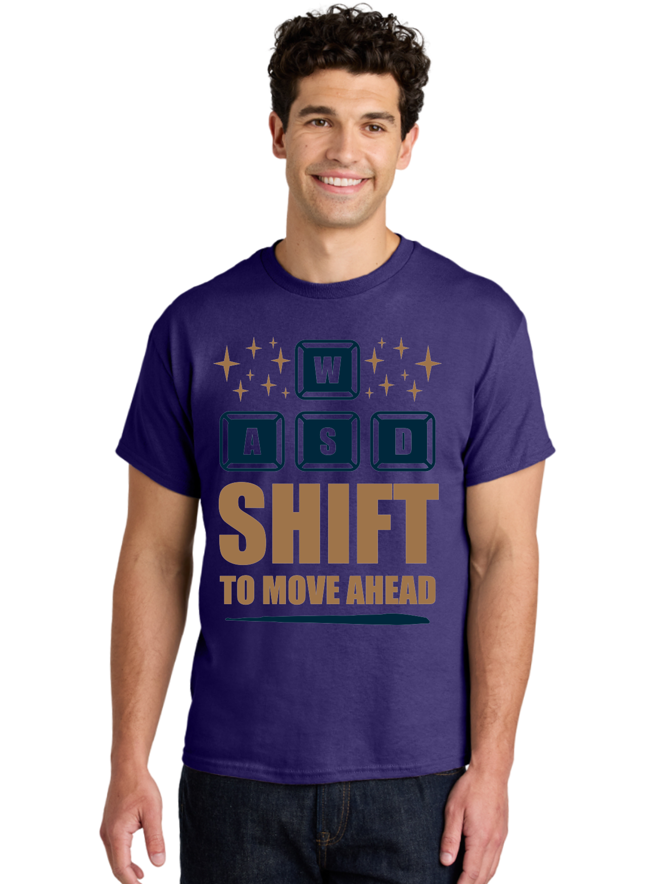 Wasd-Shift-To-Move-Ahead Men'S Graphic Tee, 100% Cotton, Comfortable Casual Summer Wear, Machine Washable, Gaming Keyboard Controls, Wasd Keys, Shift Key, Gaming Tips, Move Ahead, Progress, Gaming Movement, Keyboard Shortcuts, Gaming Advice - Aaa667 22