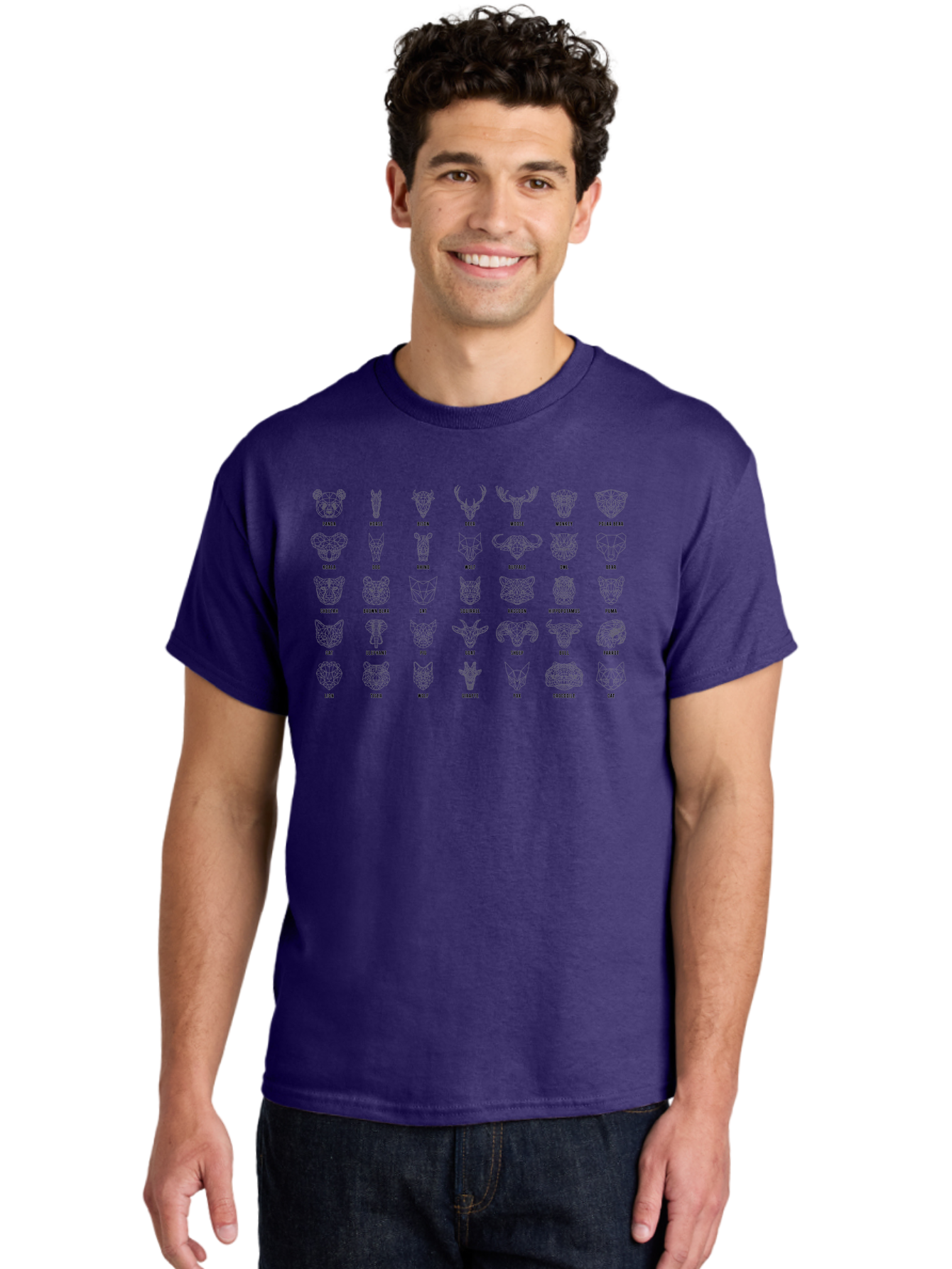 Animal-Silhouettes Men'S Graphic Tee, 100% Cotton, Comfortable Casual Summer Wear, Machine Washable, Animal Heads, Wildlife Illustrations, Mammal Faces, Fauna Silhouettes, Animal Profiles, Zoological Graphics, Wildlife Art, Animal Designs, - Aaa669 18