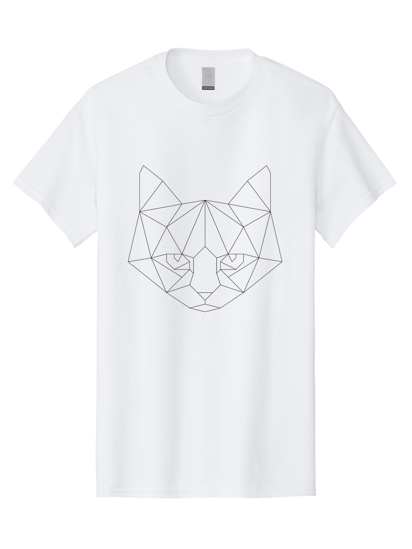Cat-Face Men'S Graphic Tee, 100% Cotton, Comfortable Casual Summer Wear, Machine Washable, Geometric Cat Face, Low Poly Art, Minimalist Design, Cat Eyes, Feline Features, Abstract Illustration, Modern Graphics, Digital Art - Aaa676 3