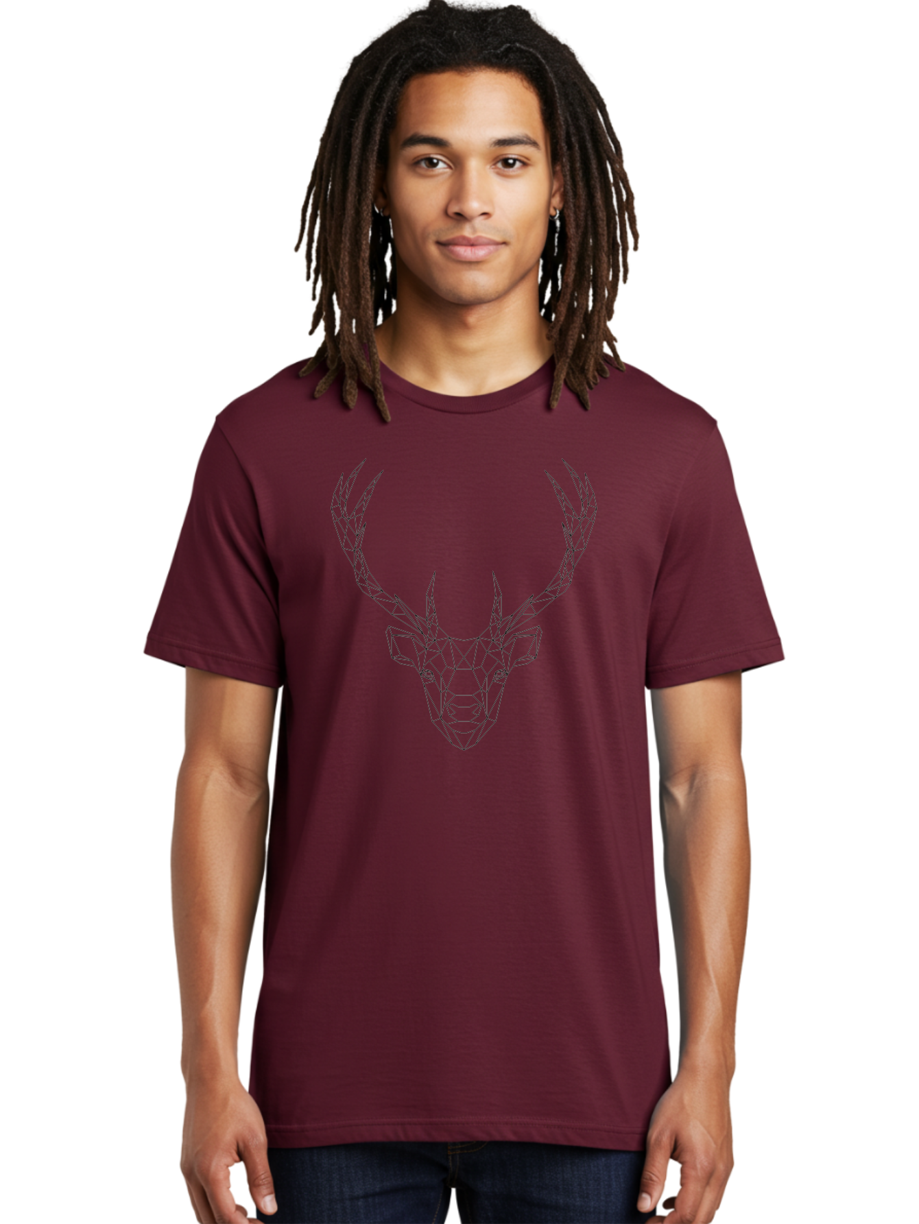 Deer-Head Men'S Graphic Tee, 100% Cotton, Comfortable Casual Summer Wear, Machine Washable, Geometric Deer Head, Wireframe Art, Low Poly Design, Minimalist Style, Abstract Animal, Modern Illustration, Deer Silhouette, Polygonal Art, - Aaa677 14