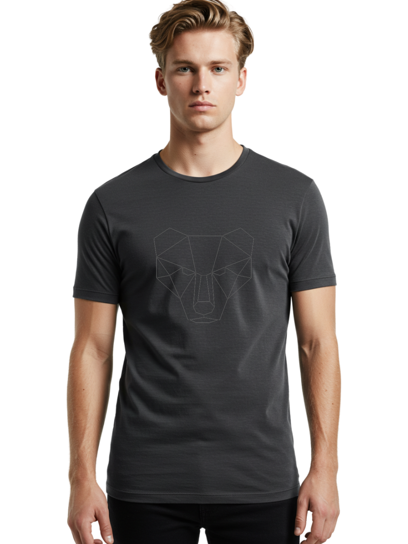 Geometric-Bear-Head Men'S Graphic Tee, 100% Cotton, Comfortable Casual Summer Wear, Machine Washable, Geometric Bear, Low Poly Art, Animal Face, Modern Design, Minimalist Style, Black Lines, Polygonal Shape, Abstract Representation, - Aaa684 8