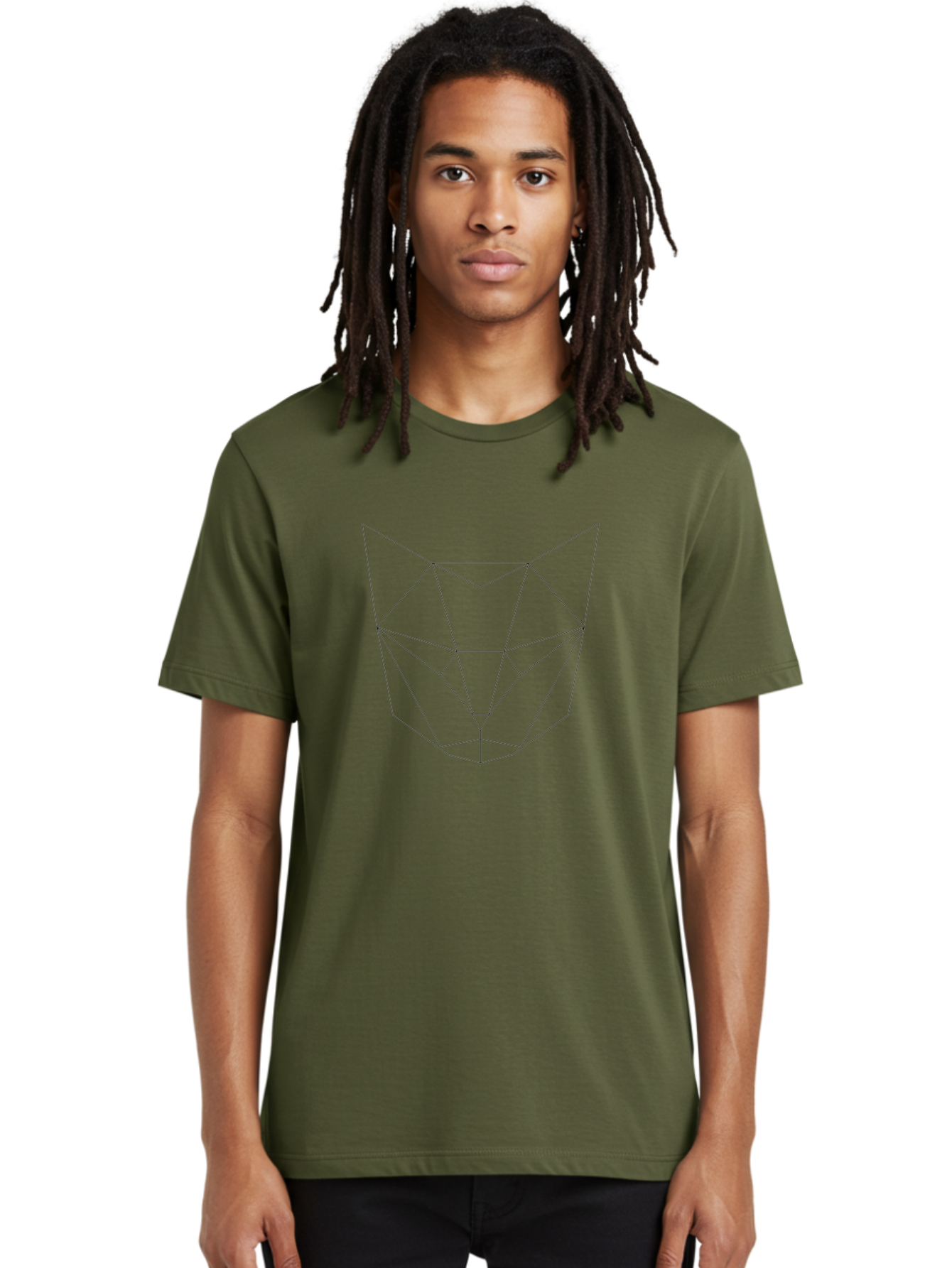 Geometric-Cat-Face Men'S Graphic Tee, 100% Cotton, Comfortable Casual Summer Wear, Machine Washable, Geometric Wolf Head, Low Poly Art, Minimalist Design, Black Lines, Polygonal Shape, Modern Digital Art, Abstract Animal Illustration, - Aaa689 30