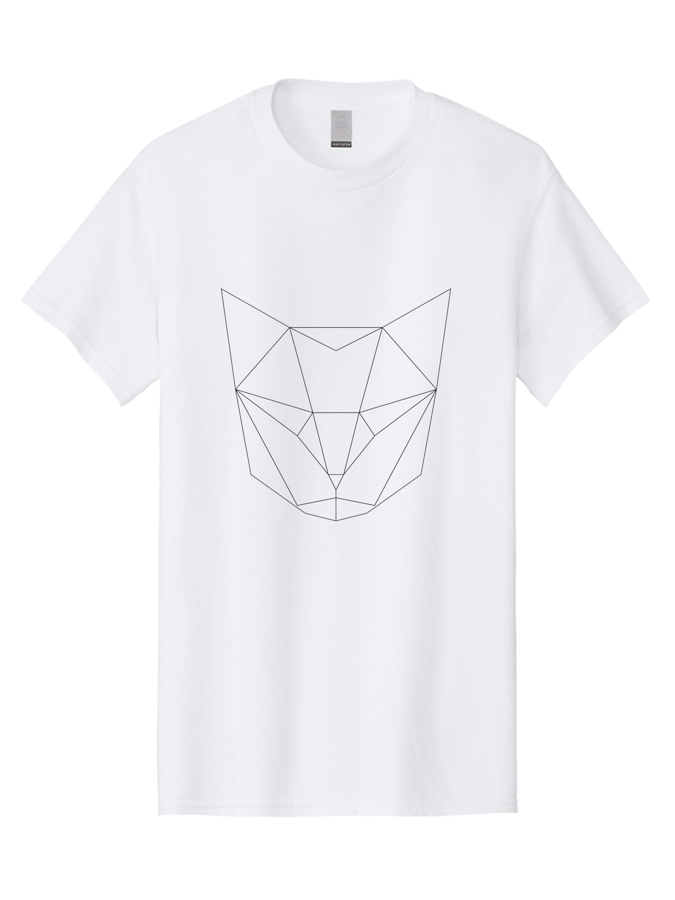 Geometric-Cat-Face Men'S Graphic Tee, 100% Cotton, Comfortable Casual Summer Wear, Machine Washable, Geometric Wolf Head, Low Poly Art, Minimalist Design, Black Lines, Polygonal Shape, Modern Digital Art, Abstract Animal Illustration, - Aaa689 23