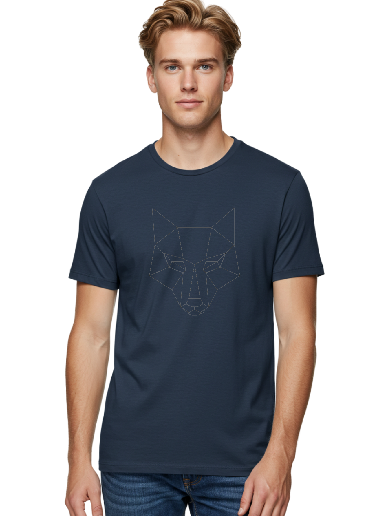 Geometric-Wolf-Head-4 Men'S Graphic Tee, 100% Cotton, Comfortable Casual Summer Wear, Machine Washable, Geometric Art, Wolf Face, Low Poly, Modern Design, Minimalist Style, Black Lines, Abstract Animal, Wildlife Inspiration, - Aaa716 26