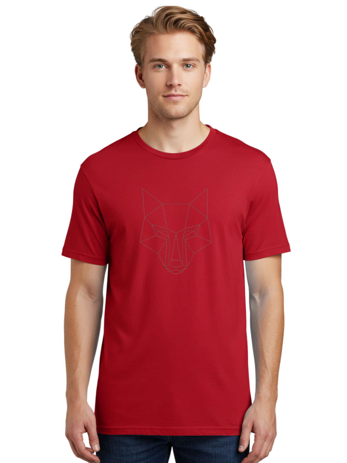 Geometric-Wolf-Head-4 Men'S Graphic Tee, 100% Cotton, Comfortable Casual Summer Wear, Machine Washable, Geometric Art, Wolf Face, Low Poly, Modern Design, Minimalist Style, Black Lines, Abstract Animal, Wildlife Inspiration, - Aaa716 22
