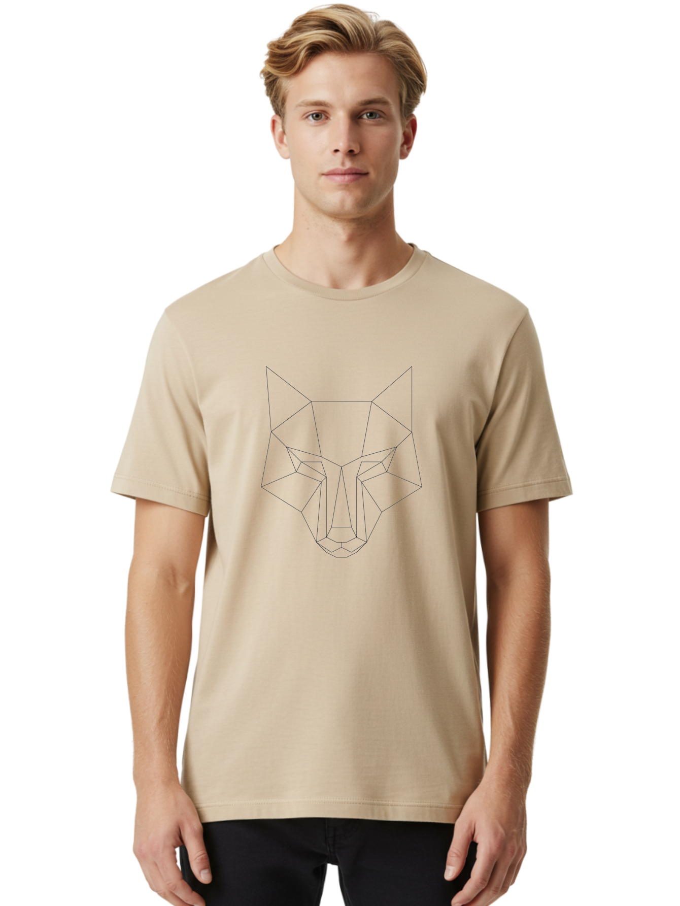 Geometric-Wolf-Head-4 Men'S Graphic Tee, 100% Cotton, Comfortable Casual Summer Wear, Machine Washable, Geometric Art, Wolf Face, Low Poly, Modern Design, Minimalist Style, Black Lines, Abstract Animal, Wildlife Inspiration, - Aaa716 8