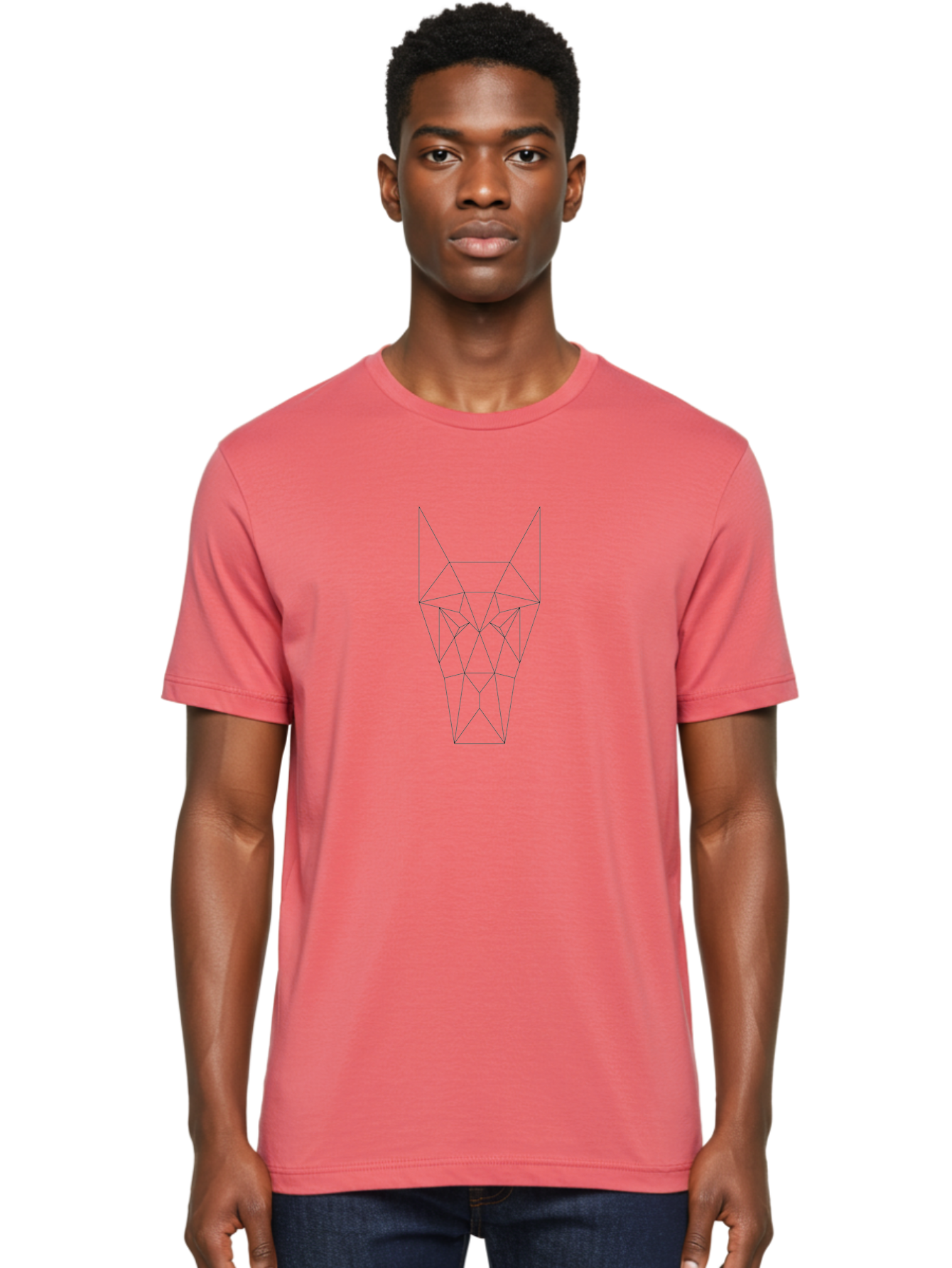 Geometric-Wolf-Head-5 Men'S Graphic Tee, 100% Cotton, Comfortable Casual Summer Wear, Machine Washable, Geometric Wolf Head, Minimalist Line Art, Abstract Animal Design, Modern Illustration, Low-Poly Art, Wireframe Style, Simple Shapes, - Aaa717 30