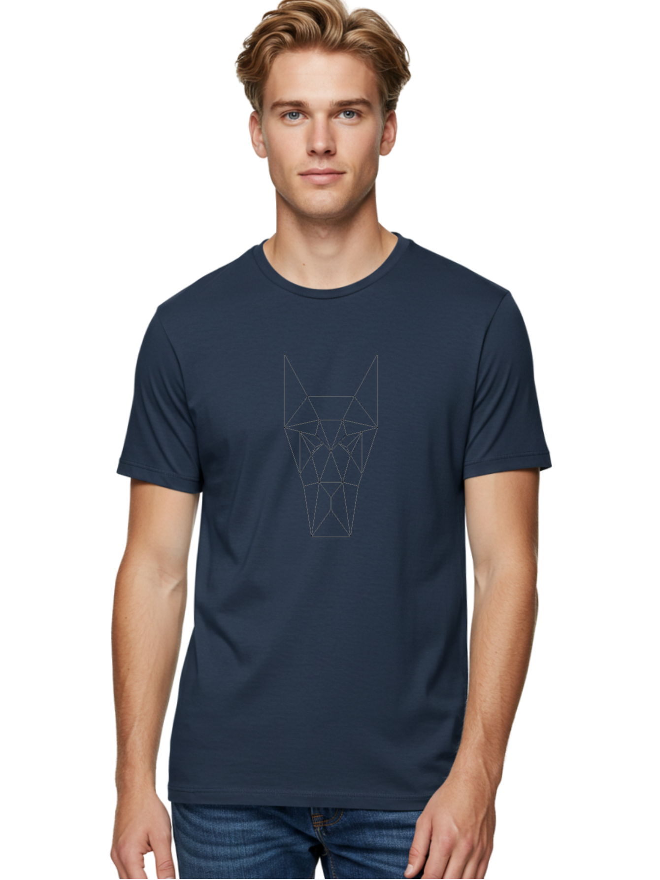 Geometric-Wolf-Head Men'S Graphic Tee, 100% Cotton, Comfortable Casual Summer Wear, Machine Washable, Geometric Wolf, Modern Art, Abstract Animal Design, Minimalist Style, Low-Poly Art, Futuristic Graphics, Polygonal Shape, - Aaa718 16