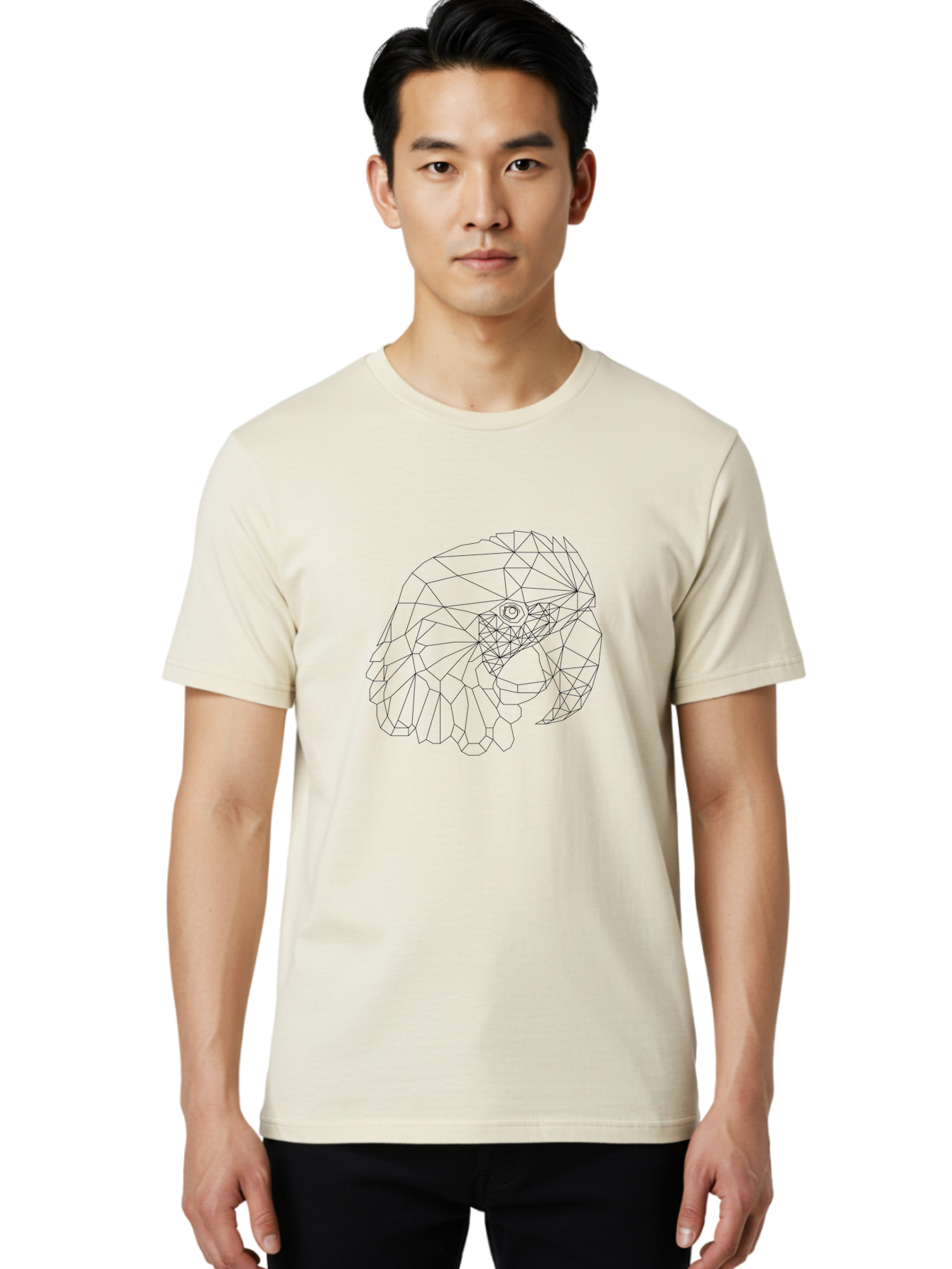 Low-Poly-Elephant-Head Men'S Graphic Tee, 100% Cotton, Comfortable Casual Summer Wear, Machine Washable, Low Poly Art, Geometric Design, Ram Skull Illustration, Abstract Animal Art, Minimalist Design, Modern Artwork, Stylized Ram Head, - Aaa727 28