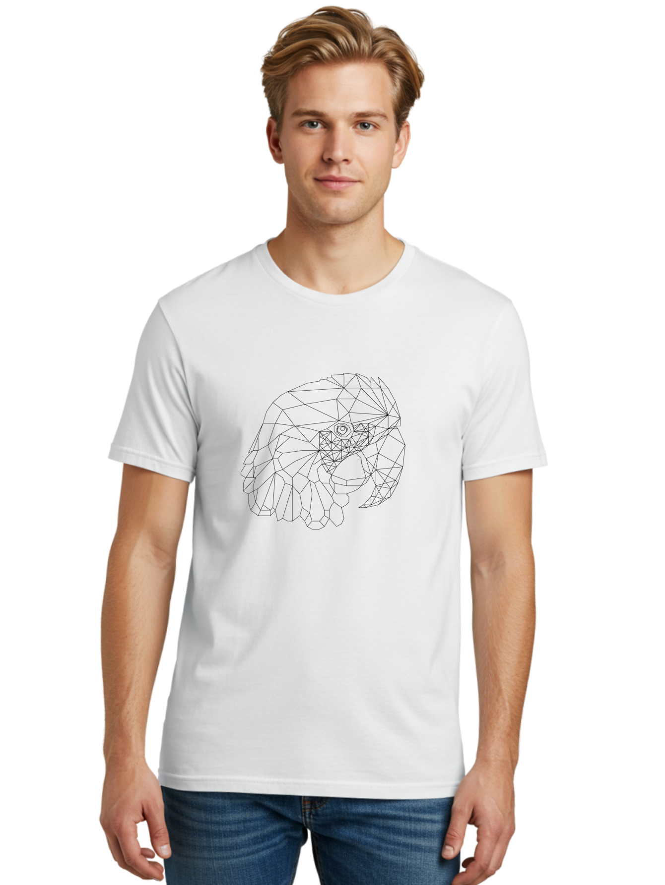 Low-Poly-Elephant-Head Men'S Graphic Tee, 100% Cotton, Comfortable Casual Summer Wear, Machine Washable, Low Poly Art, Geometric Design, Ram Skull Illustration, Abstract Animal Art, Minimalist Design, Modern Artwork, Stylized Ram Head, - Aaa727 12