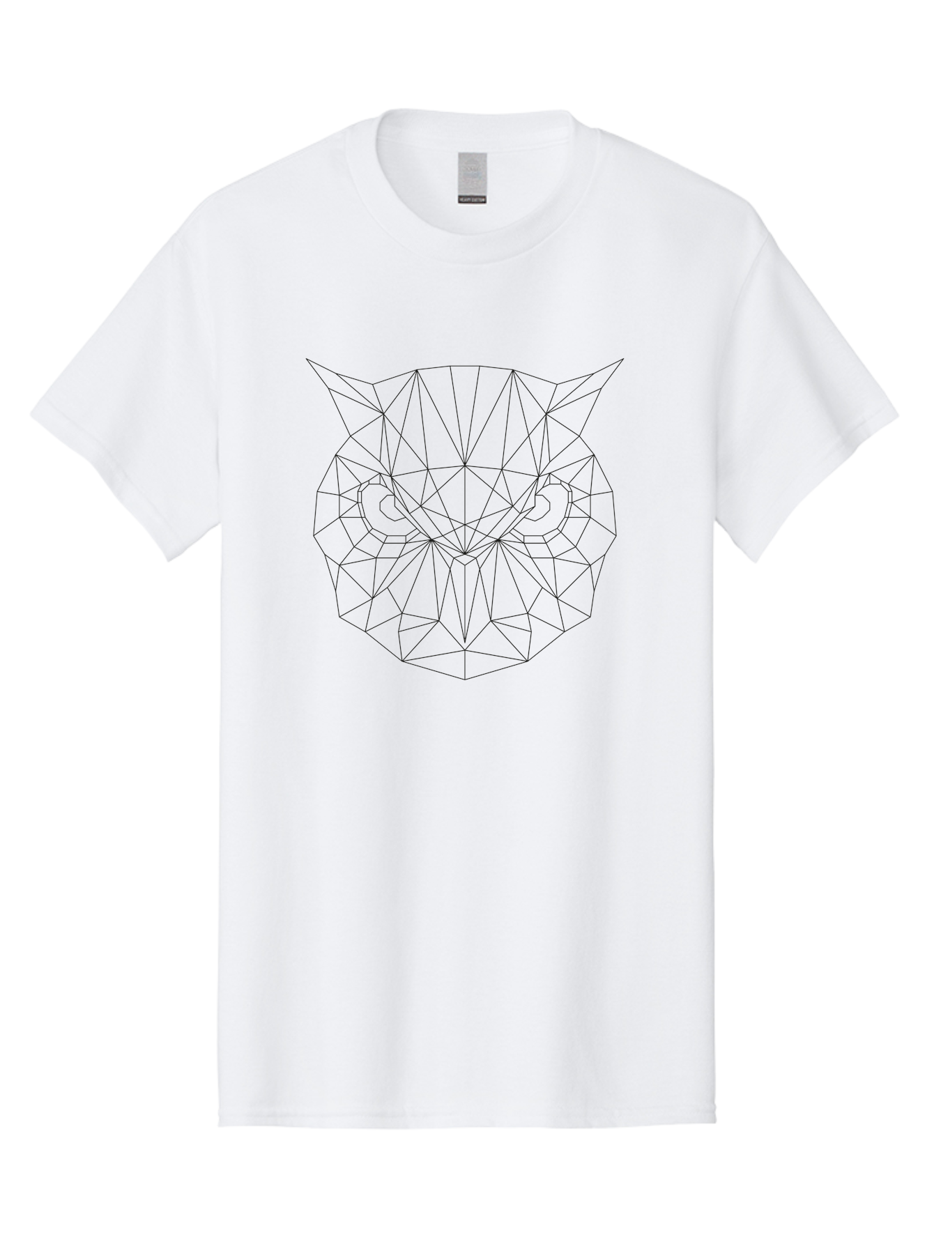 Owl-Face Men'S Graphic Tee, 100% Cotton, Comfortable Casual Summer Wear, Machine Washable, Geometric Cat Face, Low-Poly Art, Minimalist Design, Modern Graphics, Feline Features, Sharp Lines, Digital Illustration, Cat Silhouette - Aaa731 7