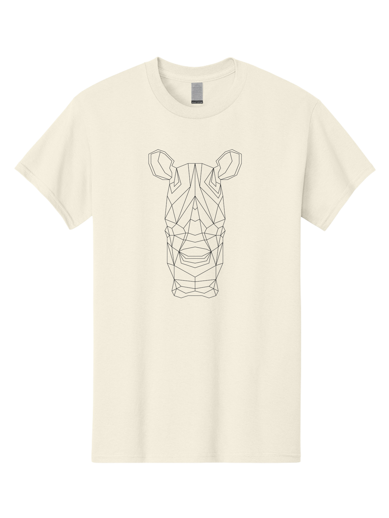 Rhino-Head Men'S Graphic Tee, 100% Cotton, Comfortable Casual Summer Wear, Machine Washable, Rhinoceros Illustration, Wireframe Design, Geometric Facets, Black Outline, Abstract Art, Wildlife Graphics, Polygon Mesh, Minimalist Style, - Aaa736 17