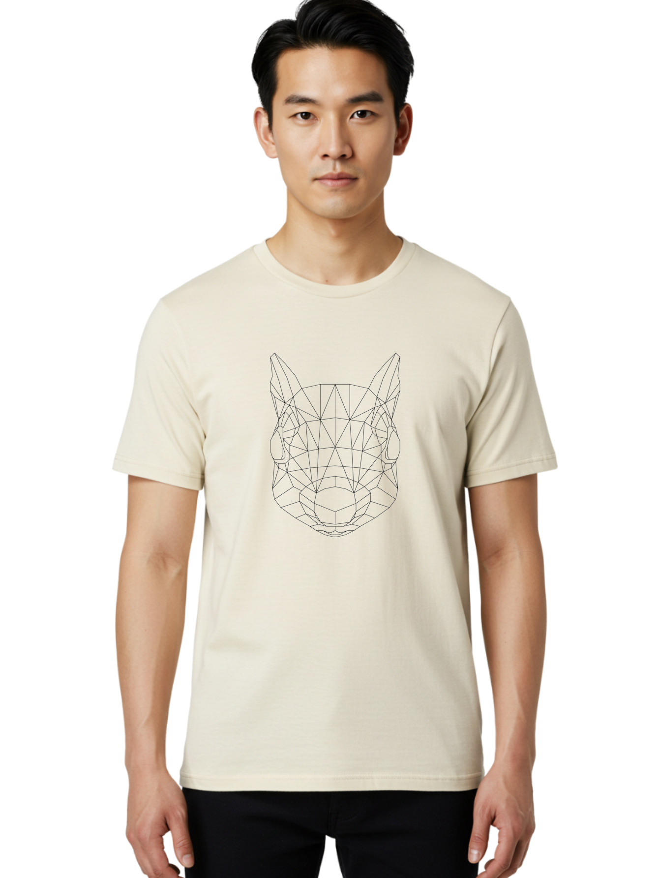 Wolf-Head Men'S Graphic Tee, 100% Cotton, Comfortable Casual Summer Wear, Machine Washable, Wolf Head, Low Poly Art, Geometric Design, Modern Illustration, Futuristic Style, Digital Graphics, Abstract Animal, Polygon Mesh - Aaa739 8