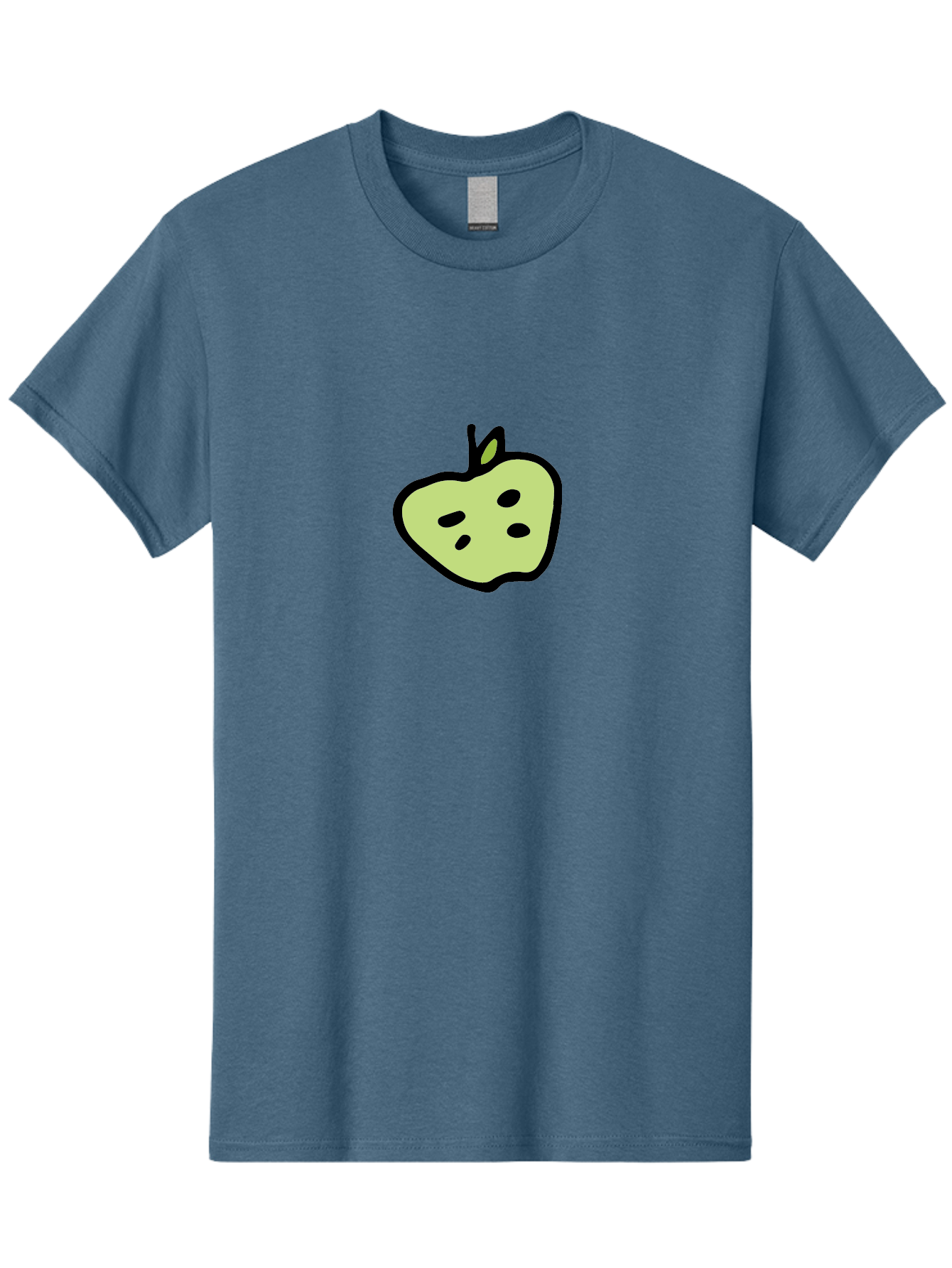 Apple Men'S Graphic Tee, 100% Cotton, Comfortable Casual Summer Wear, Machine Washable, Cartoon Apple, Simple Illustration, Green Apple, Black Outline, Leafy Stem, Seeded Fruit, Digital Art, Cute Design - Aaa740 13