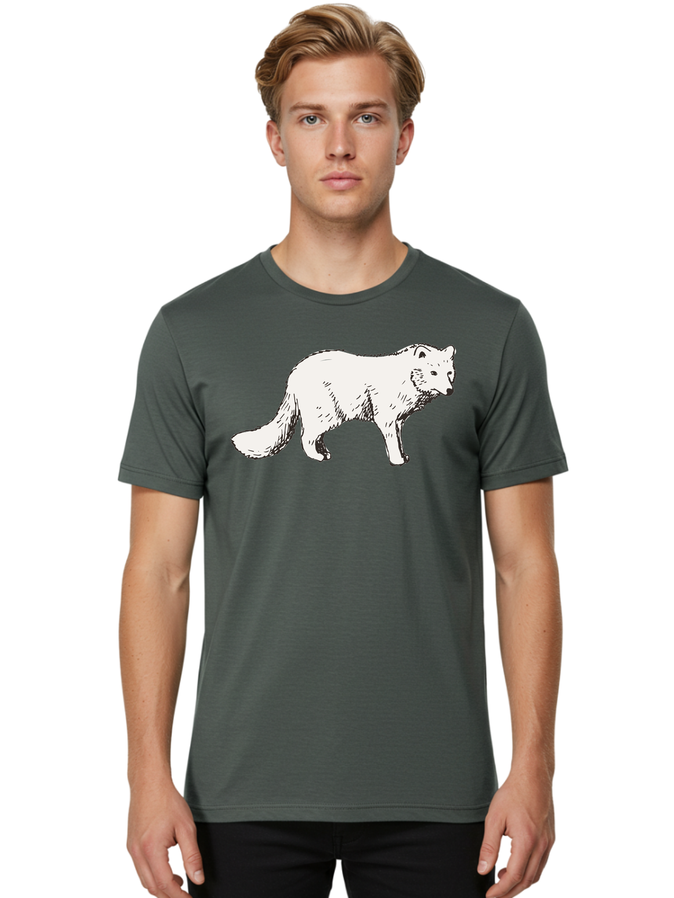Arctic-Fox Men'S Graphic Tee, 100% Cotton, Comfortable Casual Summer Wear, Machine Washable, Arctic Fox, White Fur, Wild Animal, Wildlife Illustration, Cartoon Style, Simple Lines, Hand-Drawn, Furry Texture, Animal Portrait - Aaa741 14