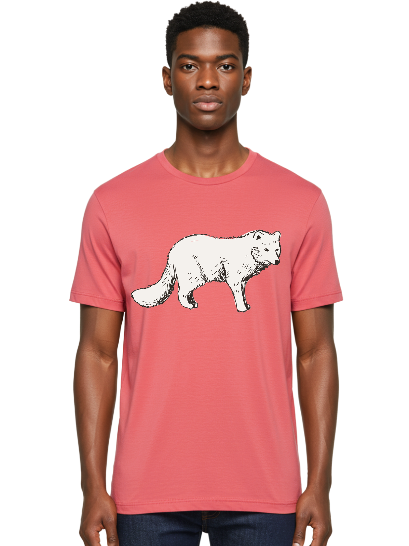 Arctic-Fox Men'S Graphic Tee, 100% Cotton, Comfortable Casual Summer Wear, Machine Washable, Arctic Fox, White Fur, Wild Animal, Wildlife Illustration, Cartoon Style, Simple Lines, Hand-Drawn, Furry Texture, Animal Portrait - Aaa741 20
