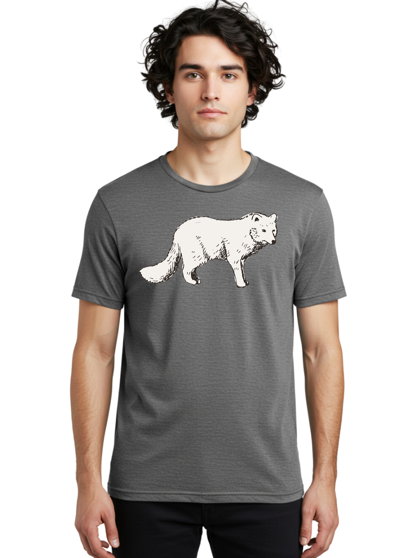 Arctic-Fox Men'S Graphic Tee, 100% Cotton, Comfortable Casual Summer Wear, Machine Washable, Arctic Fox, White Fur, Wild Animal, Wildlife Illustration, Cartoon Style, Simple Lines, Hand-Drawn, Furry Texture, Animal Portrait - Aaa741 30