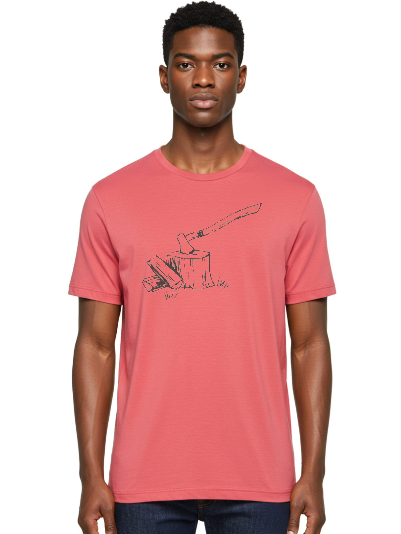 Axe-Chopping-Wood Men'S Graphic Tee, 100% Cotton, Comfortable Casual Summer Wear, Machine Washable, Axe On Chopping Block, Chopping Wood, Log Splitting, Firewood Preparation, Rustic Tools, Outdoor Activity, Axe Handle, Wooden Stump - Aaa749 4