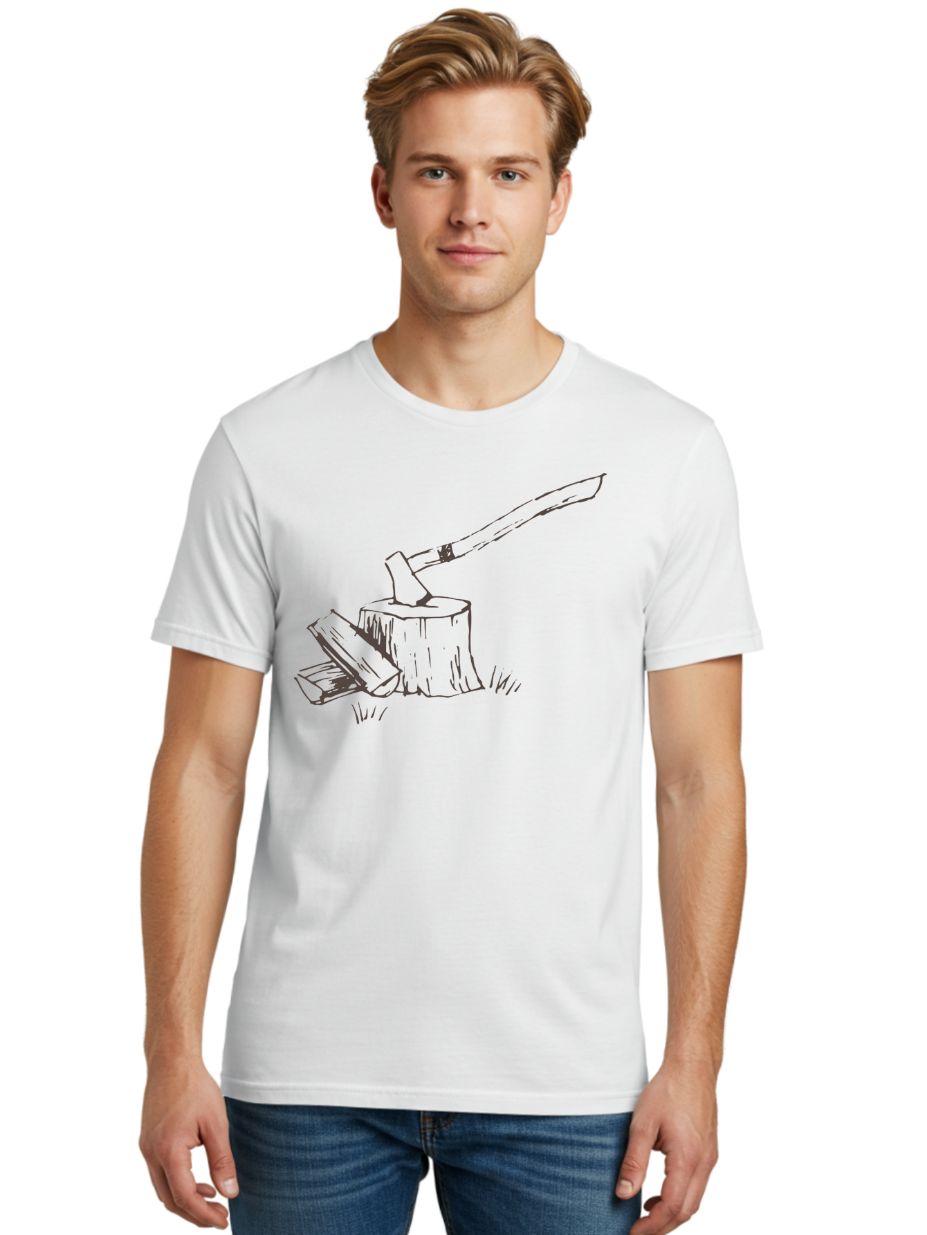 Axe-Chopping-Wood Men'S Graphic Tee, 100% Cotton, Comfortable Casual Summer Wear, Machine Washable, Axe On Chopping Block, Chopping Wood, Log Splitting, Firewood Preparation, Rustic Tools, Outdoor Activity, Axe Handle, Wooden Stump - Aaa749 22