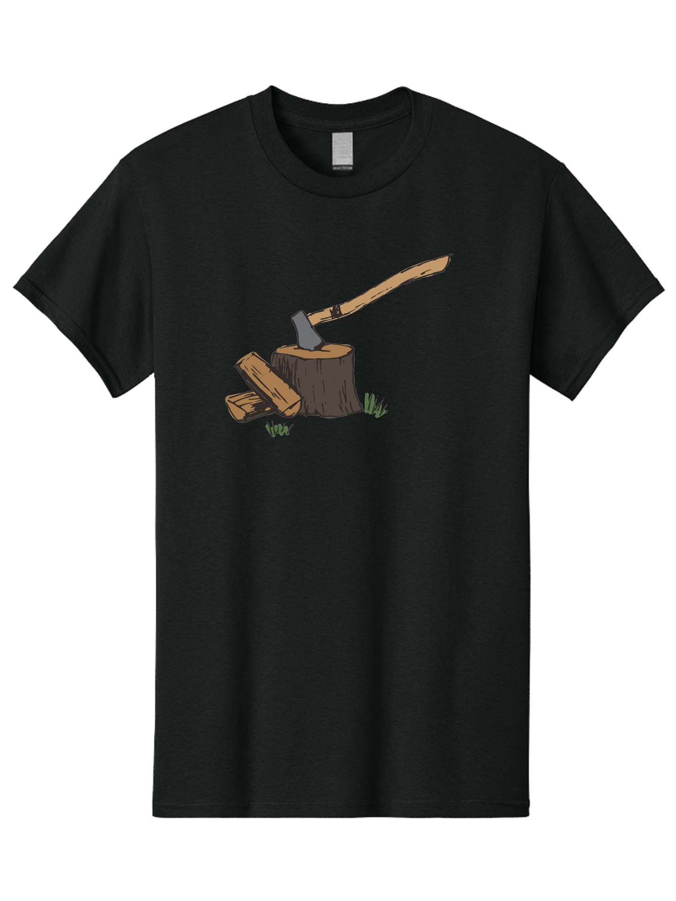 Axe-In-Stump Men'S Graphic Tee, 100% Cotton, Comfortable Casual Summer Wear, Machine Washable, Axe Stuck In Tree Stump, Chopped Wood, Outdoor Activity, Lumberjack Work, Forest Scenery, Wooden Handle, Grassy Surroundings - Aaa750 17