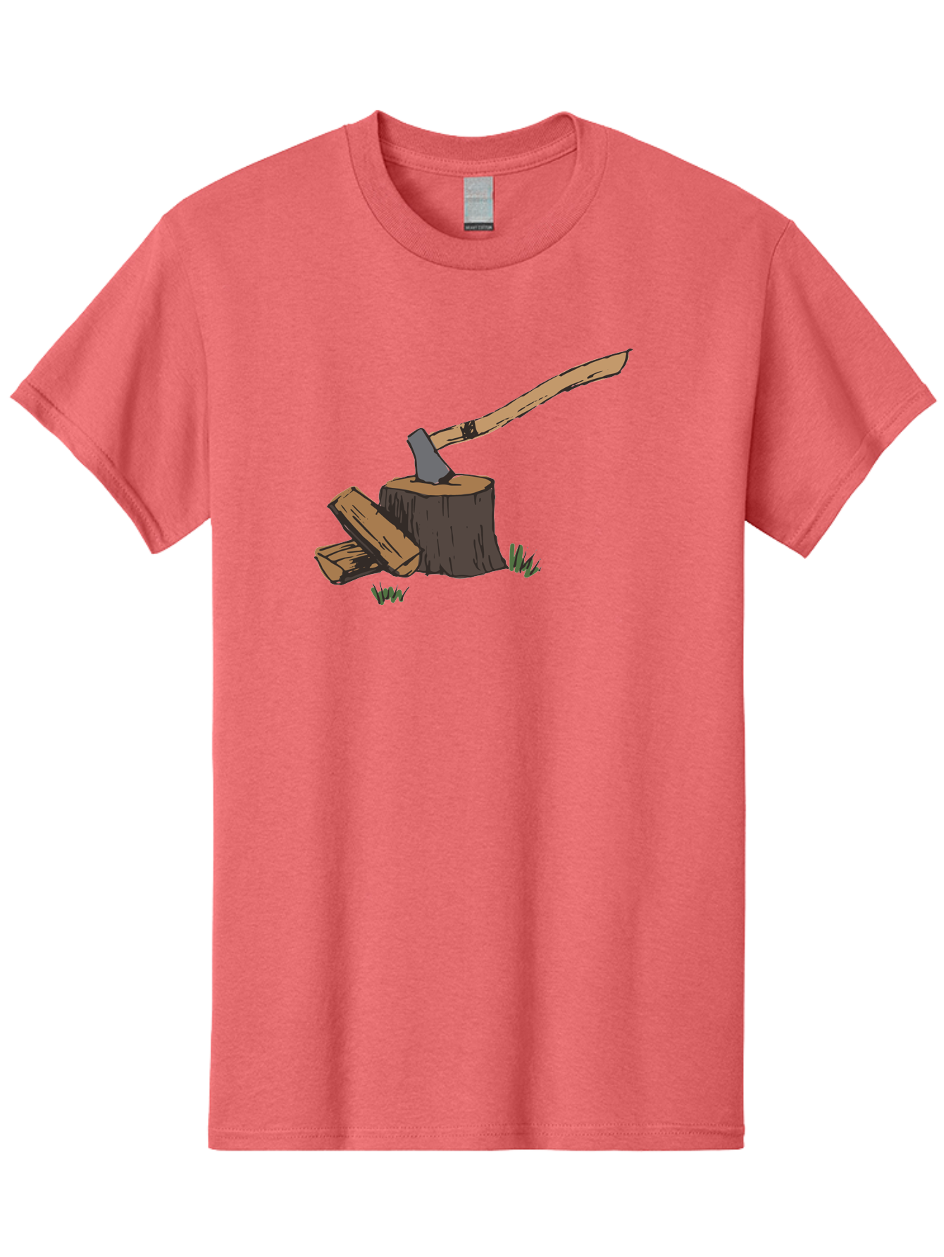 Axe-In-Stump Men'S Graphic Tee, 100% Cotton, Comfortable Casual Summer Wear, Machine Washable, Axe Stuck In Tree Stump, Chopped Wood, Outdoor Activity, Lumberjack Work, Forest Scenery, Wooden Handle, Grassy Surroundings - Aaa750 19