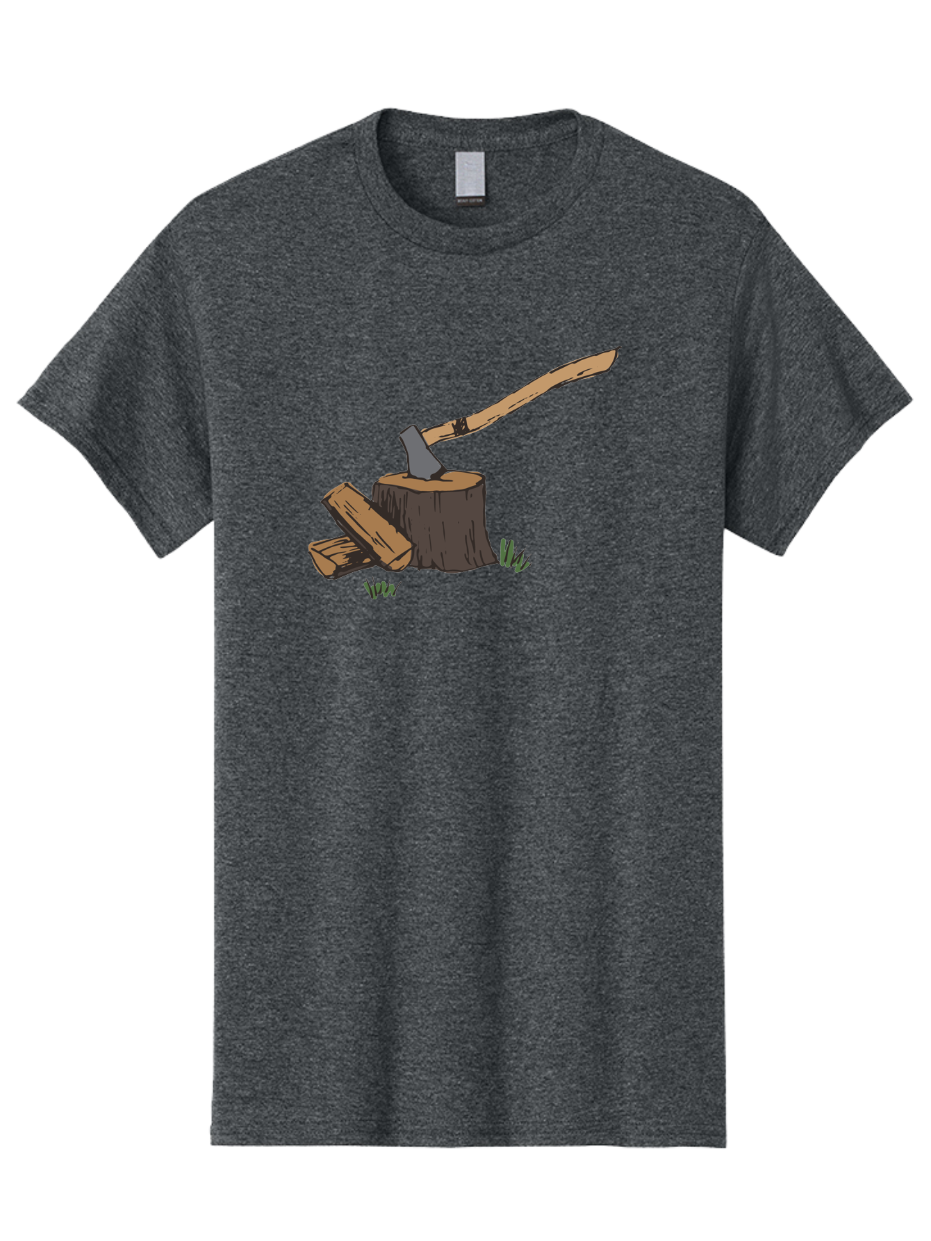 Axe-In-Stump Men'S Graphic Tee, 100% Cotton, Comfortable Casual Summer Wear, Machine Washable, Axe Stuck In Tree Stump, Chopped Wood, Outdoor Activity, Lumberjack Work, Forest Scenery, Wooden Handle, Grassy Surroundings - Aaa750 15