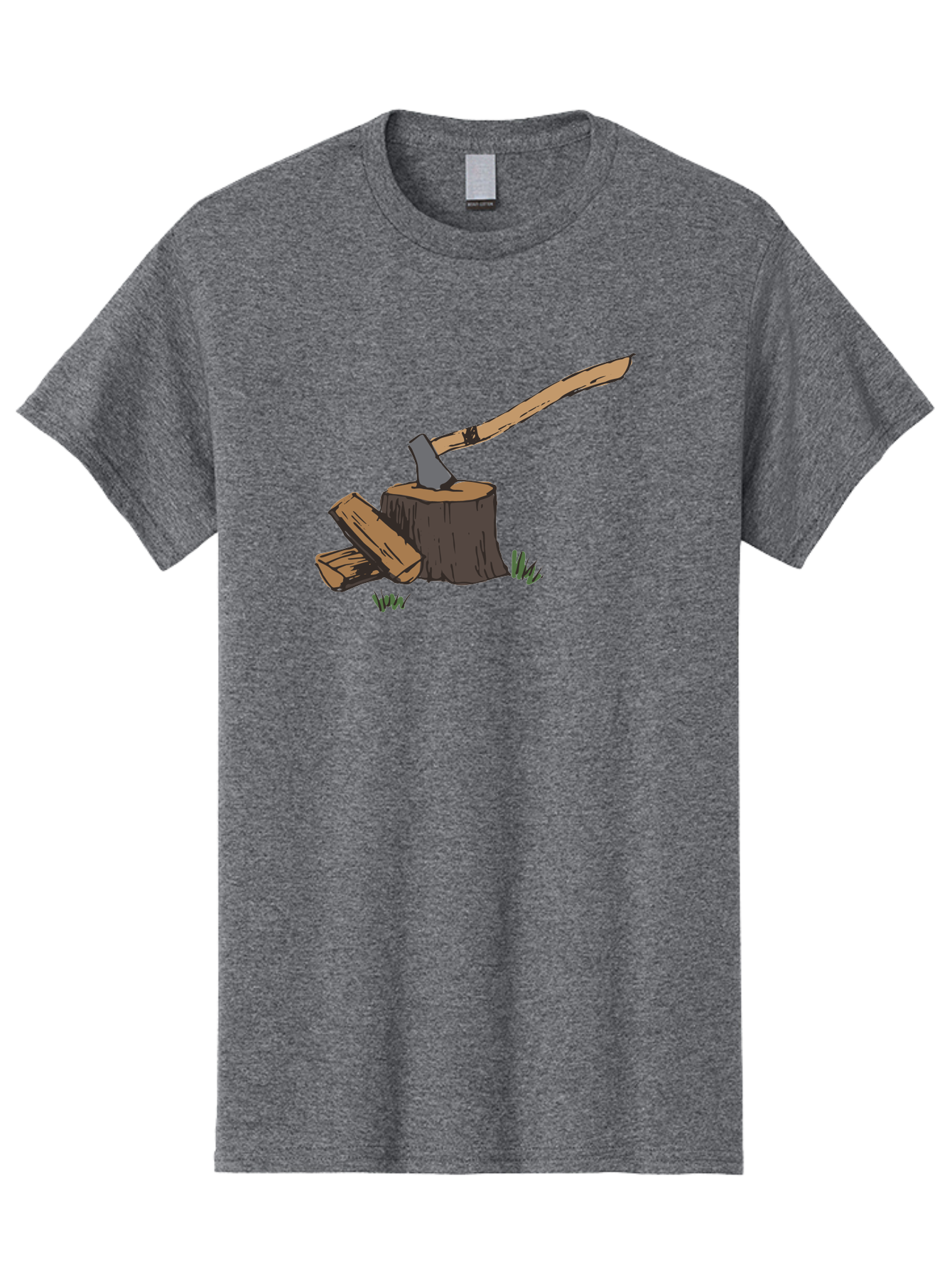 Axe-In-Stump Men'S Graphic Tee, 100% Cotton, Comfortable Casual Summer Wear, Machine Washable, Axe Stuck In Tree Stump, Chopped Wood, Outdoor Activity, Lumberjack Work, Forest Scenery, Wooden Handle, Grassy Surroundings - Aaa750 13