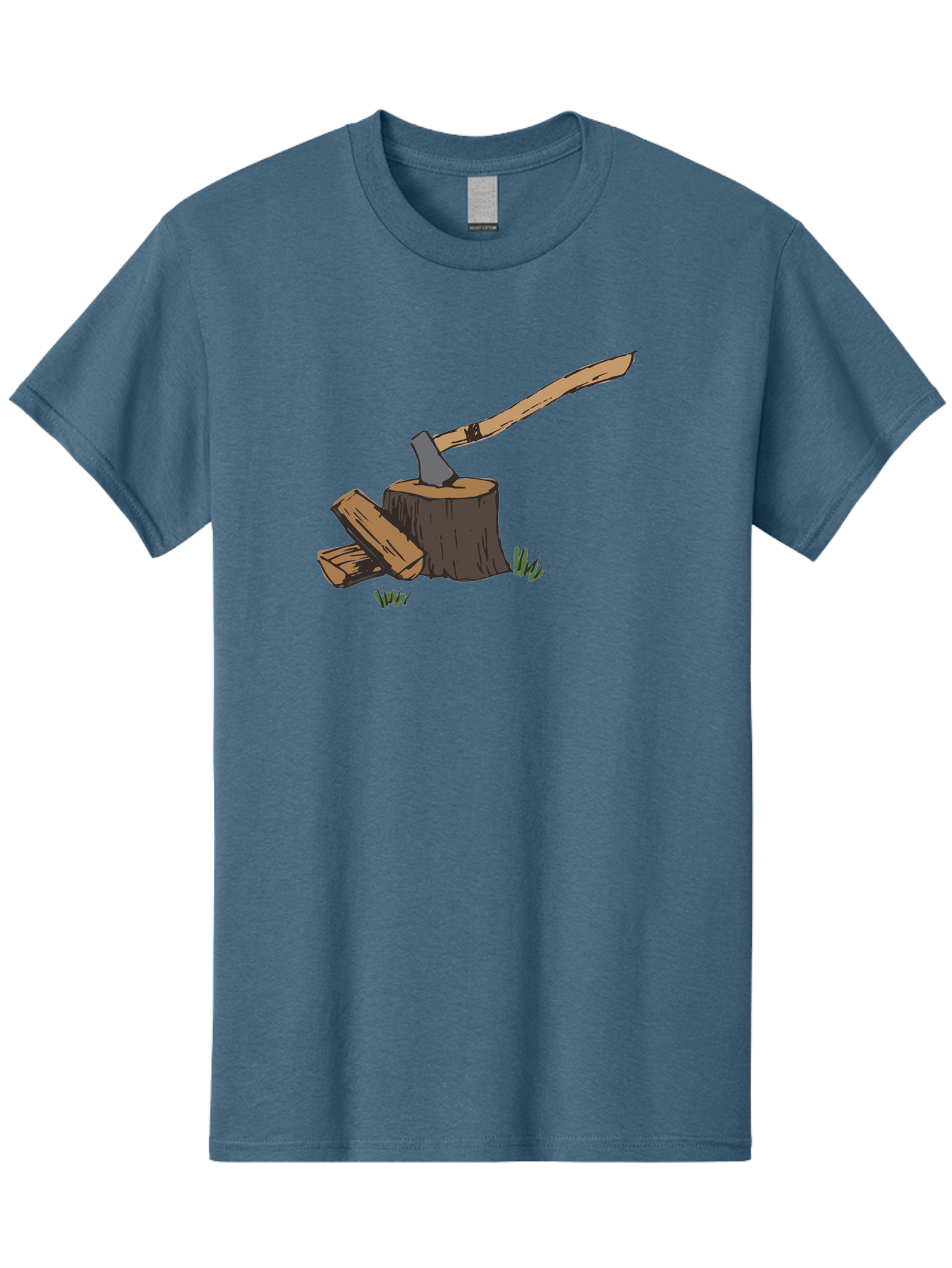 Axe-In-Stump Men'S Graphic Tee, 100% Cotton, Comfortable Casual Summer Wear, Machine Washable, Axe Stuck In Tree Stump, Chopped Wood, Outdoor Activity, Lumberjack Work, Forest Scenery, Wooden Handle, Grassy Surroundings - Aaa750 7