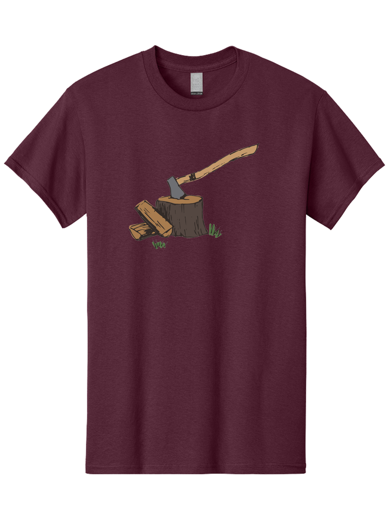 Axe-In-Stump Men'S Graphic Tee, 100% Cotton, Comfortable Casual Summer Wear, Machine Washable, Axe Stuck In Tree Stump, Chopped Wood, Outdoor Activity, Lumberjack Work, Forest Scenery, Wooden Handle, Grassy Surroundings - Aaa750 9