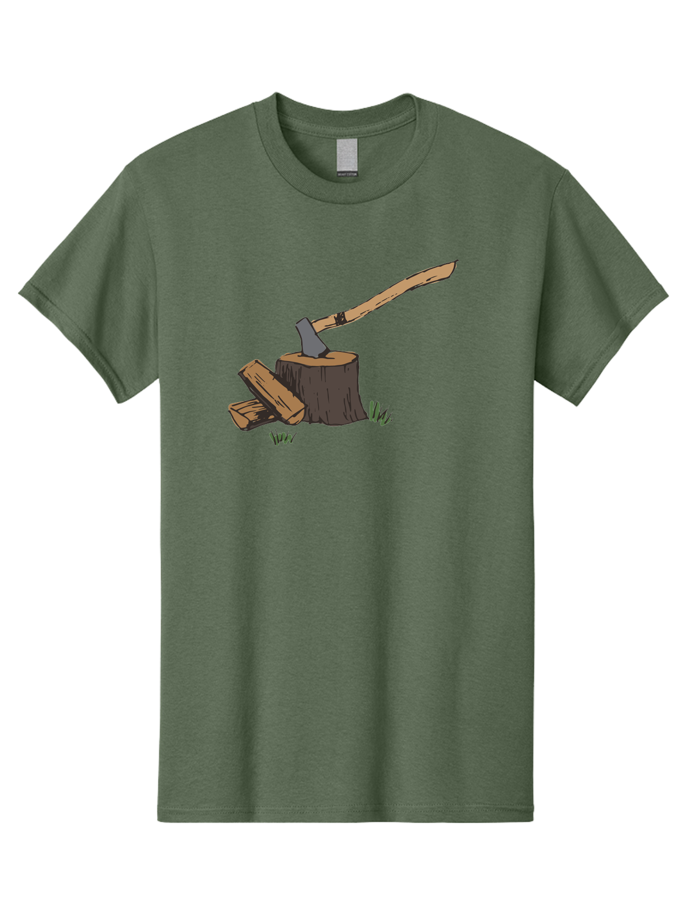 Axe-In-Stump Men'S Graphic Tee, 100% Cotton, Comfortable Casual Summer Wear, Machine Washable, Axe Stuck In Tree Stump, Chopped Wood, Outdoor Activity, Lumberjack Work, Forest Scenery, Wooden Handle, Grassy Surroundings - Aaa750 11