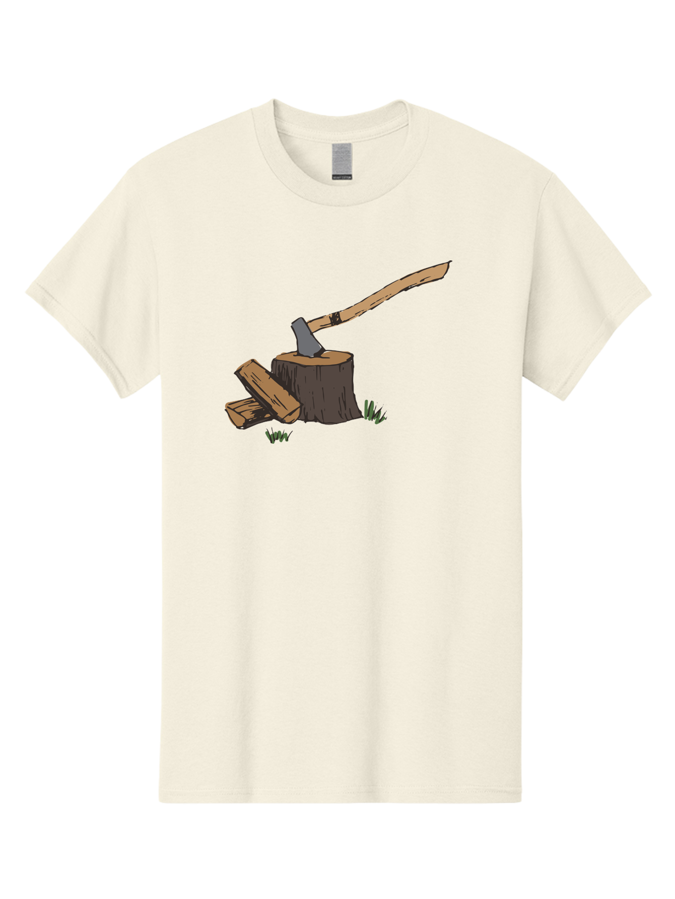 Axe-In-Stump Men'S Graphic Tee, 100% Cotton, Comfortable Casual Summer Wear, Machine Washable, Axe Stuck In Tree Stump, Chopped Wood, Outdoor Activity, Lumberjack Work, Forest Scenery, Wooden Handle, Grassy Surroundings - Aaa750 3