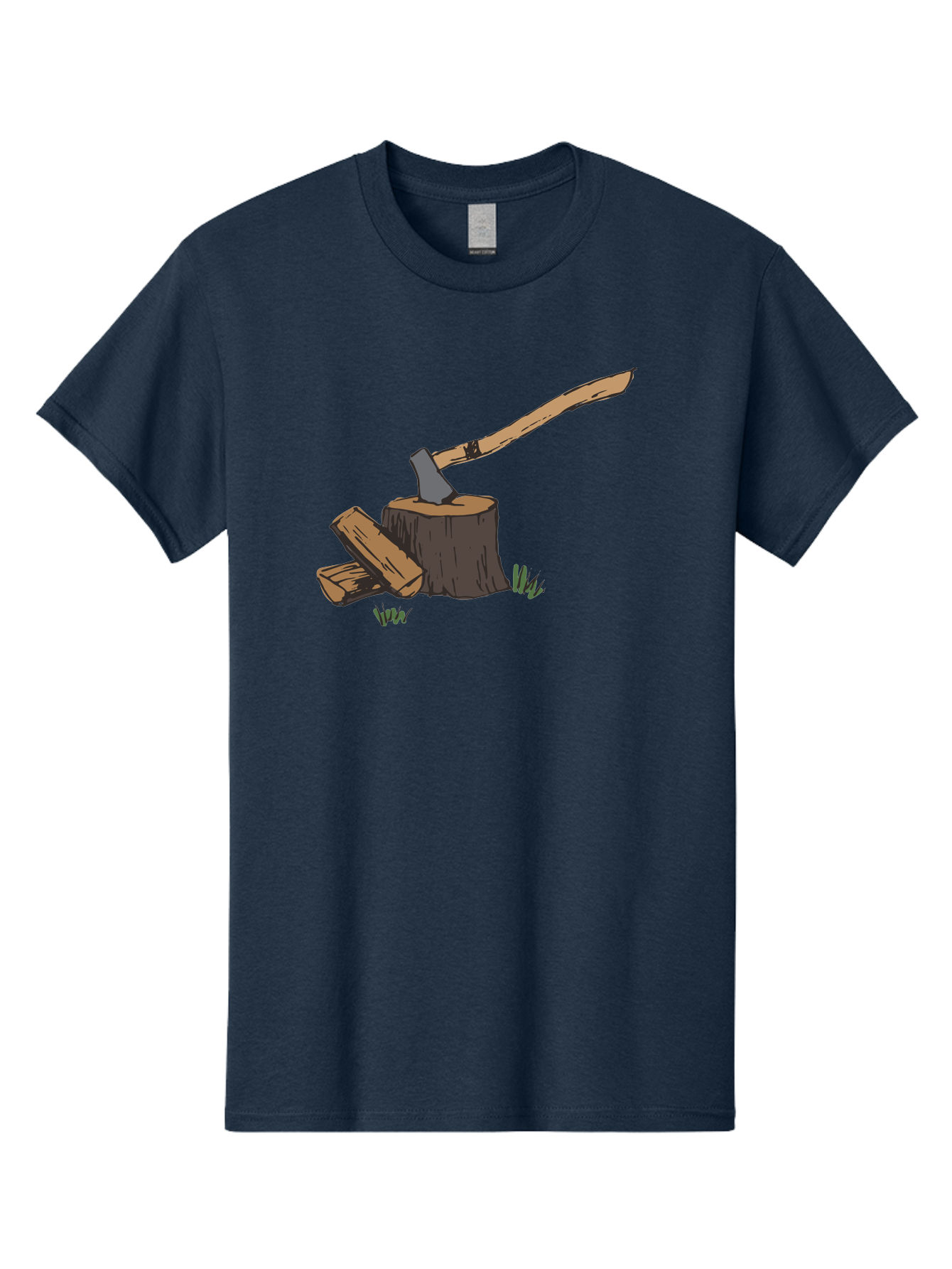 Axe-In-Stump Men'S Graphic Tee, 100% Cotton, Comfortable Casual Summer Wear, Machine Washable, Axe Stuck In Tree Stump, Chopped Wood, Outdoor Activity, Lumberjack Work, Forest Scenery, Wooden Handle, Grassy Surroundings - Aaa750 5
