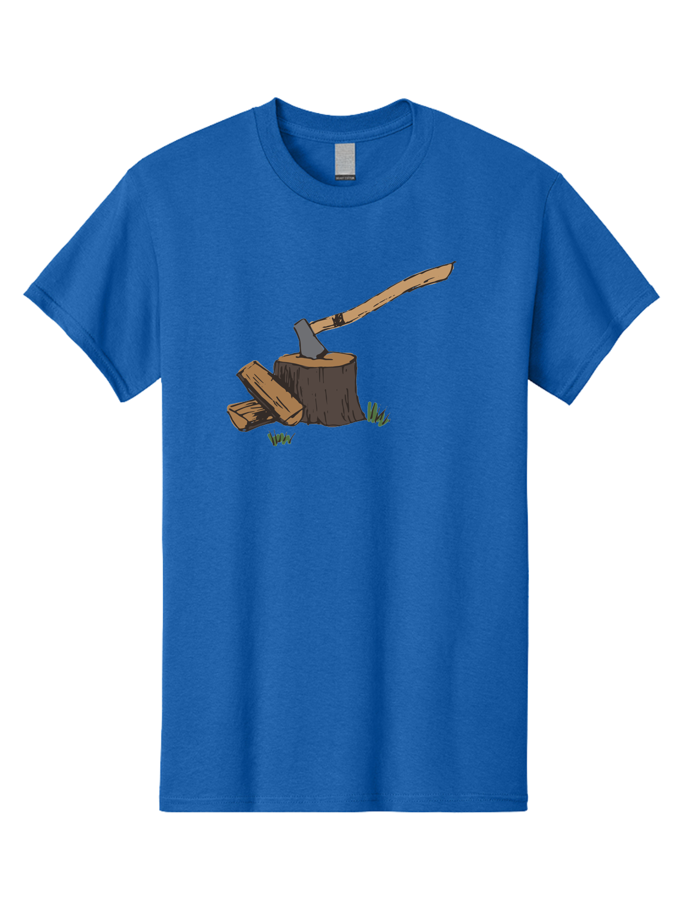Axe-In-Stump Men'S Graphic Tee, 100% Cotton, Comfortable Casual Summer Wear, Machine Washable, Axe Stuck In Tree Stump, Chopped Wood, Outdoor Activity, Lumberjack Work, Forest Scenery, Wooden Handle, Grassy Surroundings - Aaa750 23